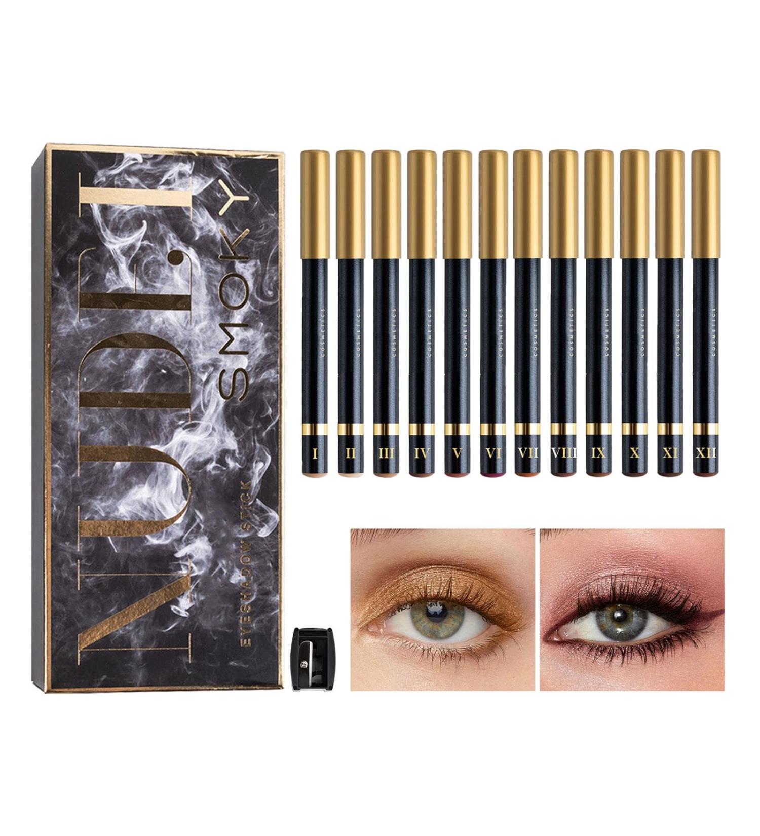 Eyeshadow pencil eye makeup set | Smudge-proof eyeliner pencil set cosmetic eyebrow pencil natural matte wooden stick pencil for adults makeup artist etc. - Buy Online on GoSupps.com