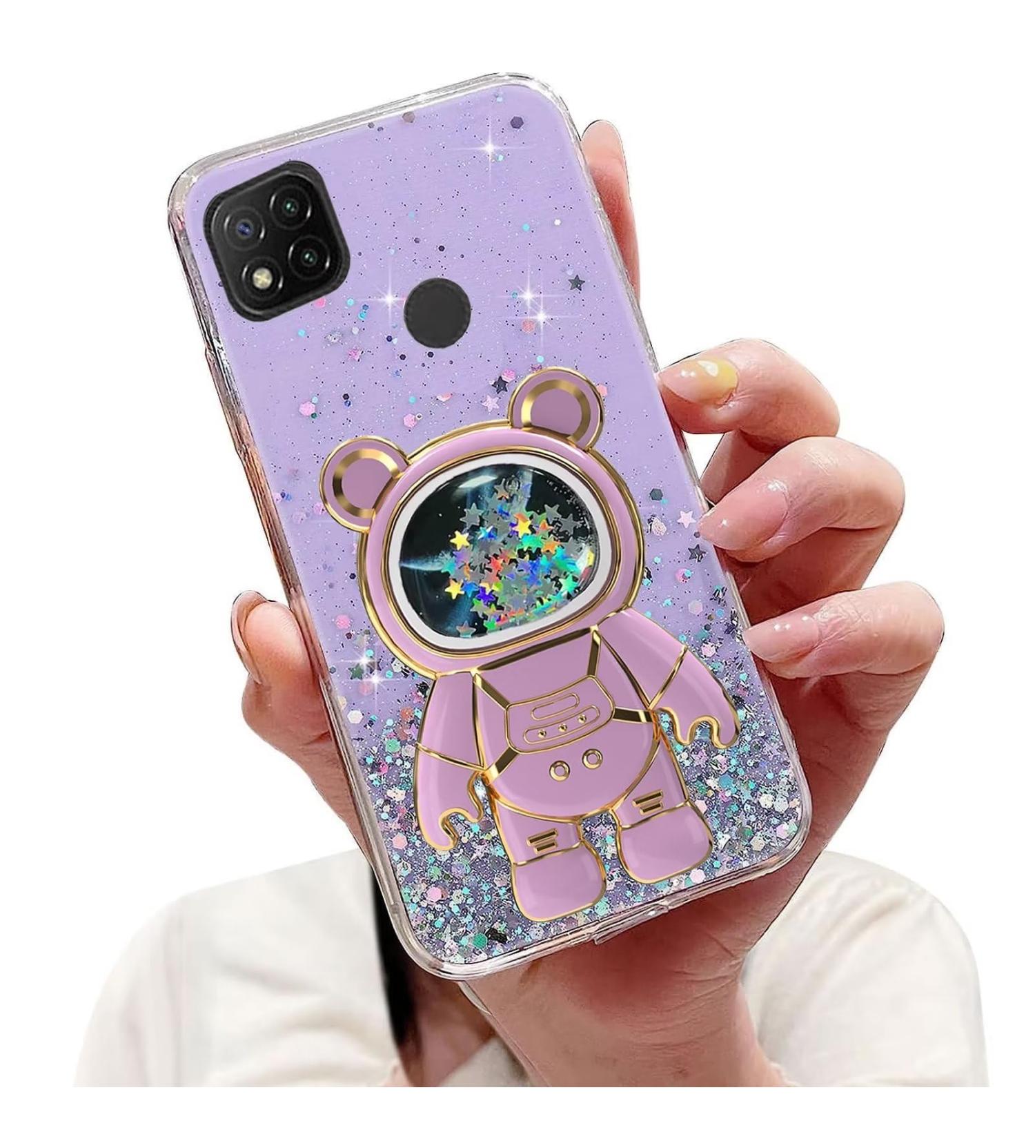 Shop Tivenfezk Nadoli for Xiaomi Redmi 10A - Glitter Astronaut Soft Silicone Case | Protective Purple Cover with Hidden Stand - Buy Online on GoSupps.com