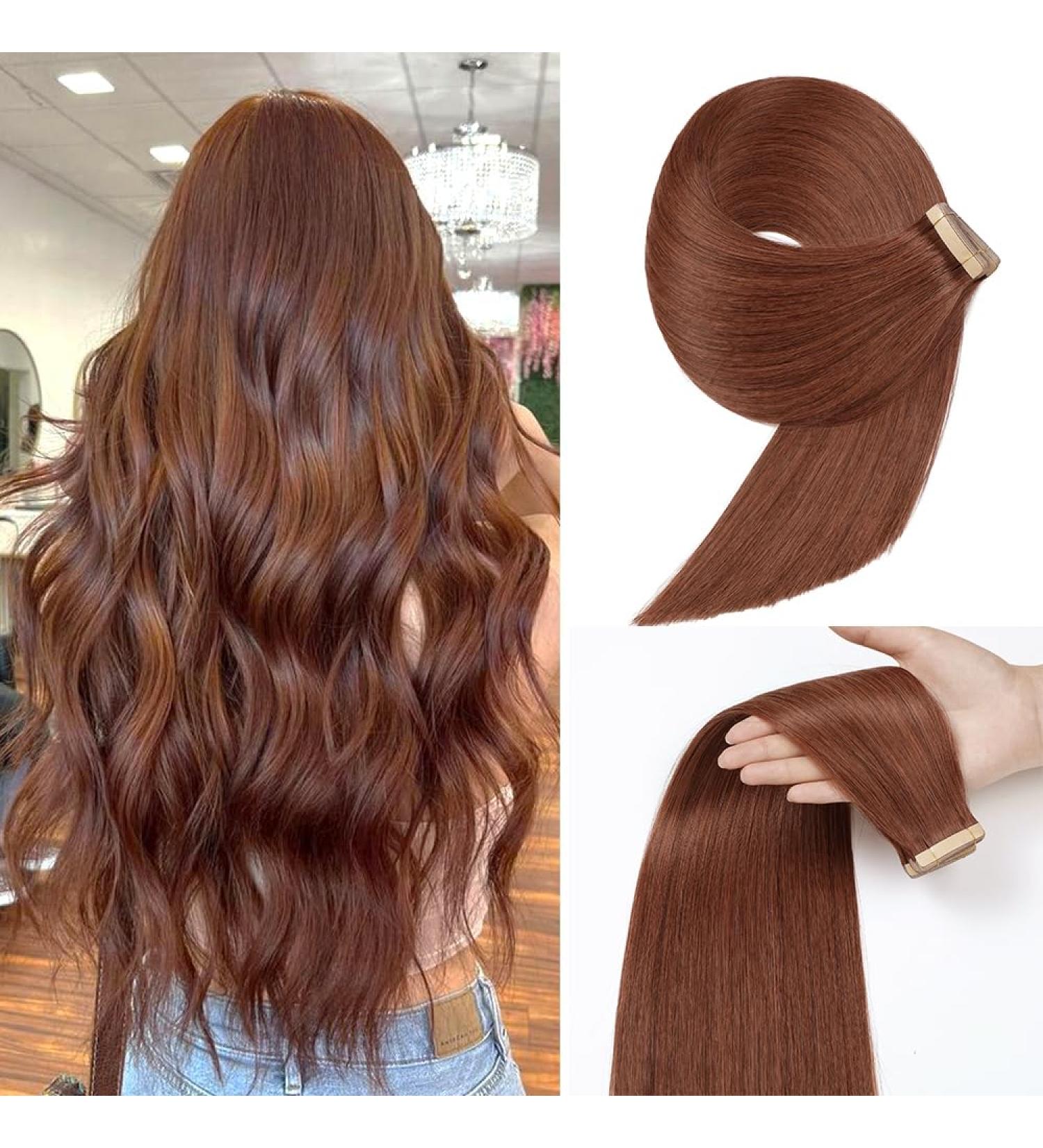 YDDM Tape-in Extensions | 20pcs 16 inch Real Hair - Dark Red Brown Invisible Weft | Premium Hair Tape Extensions - Buy Online on GoSupps.com
