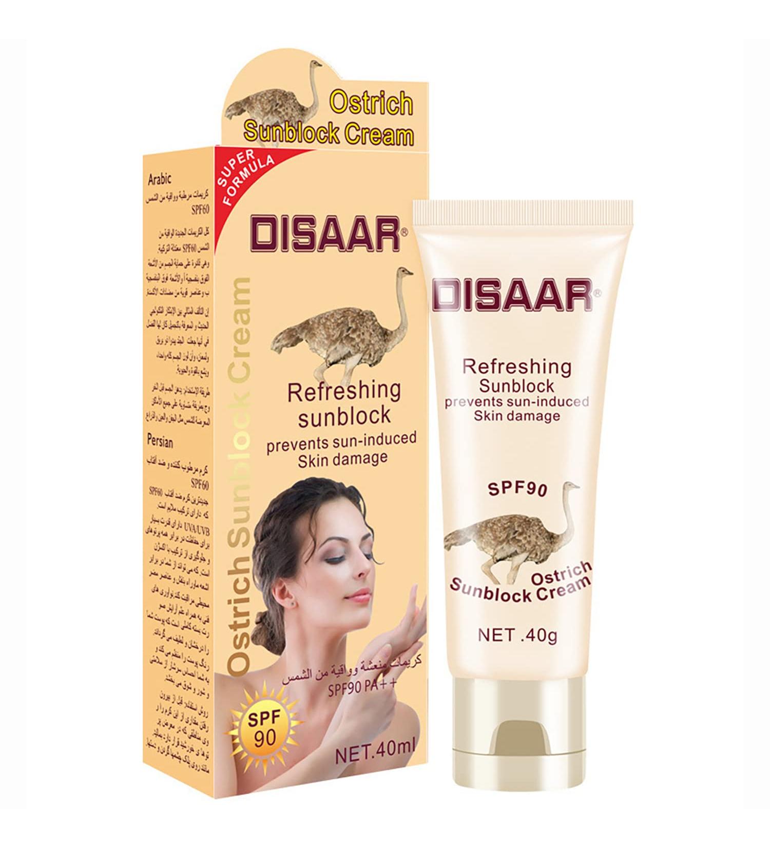 DISAAR BEAUTY Sunblock Cream SPF 90 | UVA/UVB Protection 40ml | Ostrich Sunscreen - Buy Online on GoSupps.com