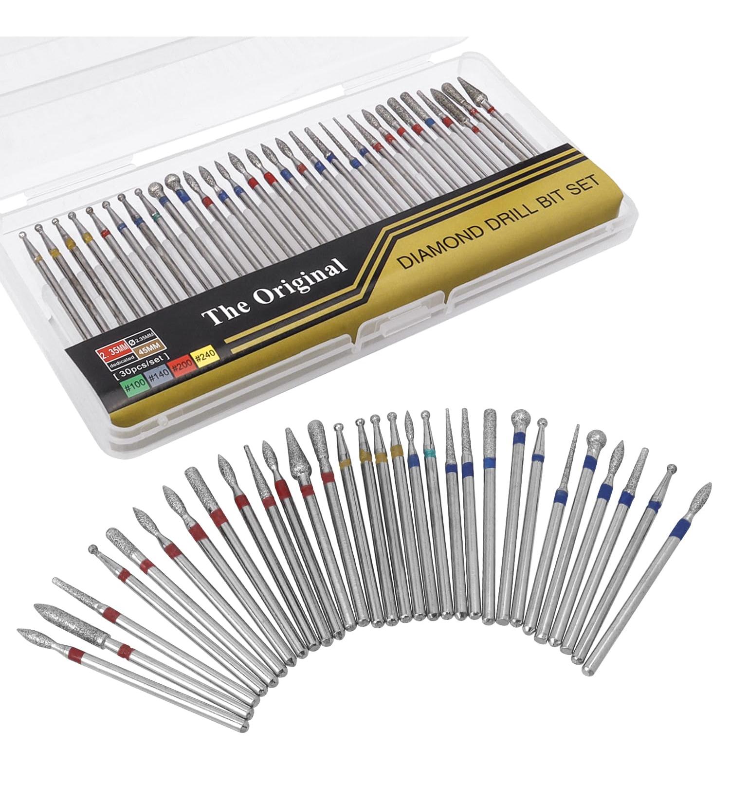 Bestgle 30pcs Nail Drill Bits Set 3/32 Inch Shank Tungsten Carbide Diamond Drill Polishing Grinding Heads Tools for Acrylic Gel Nails Cuticle Manicure Pedicure - Buy Online on GoSupps.com