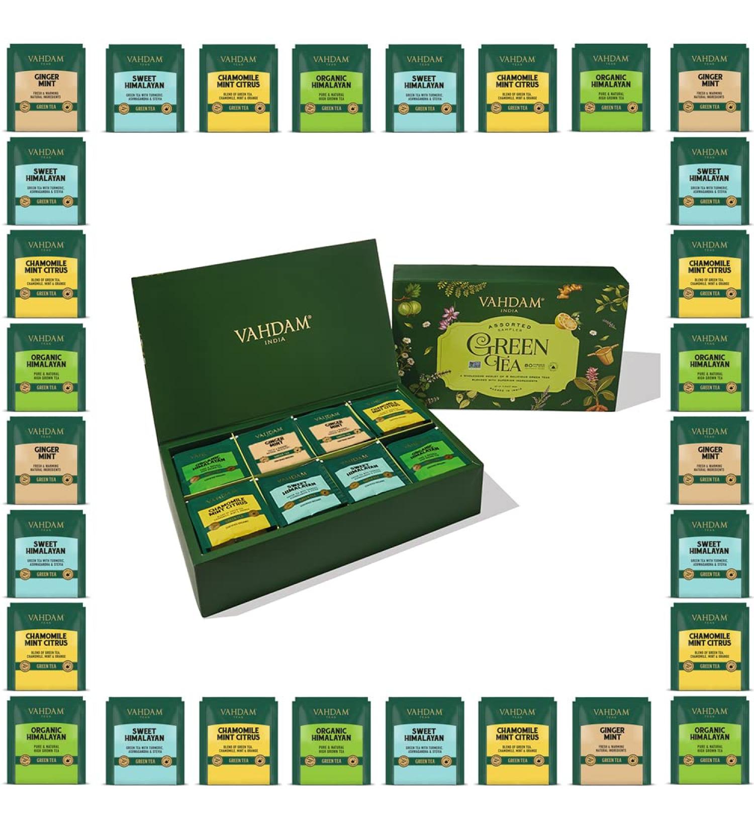 Vahdam Green Tea Variety Pack - 80 Pyramid Tea Bags | 4 Flavors Tea Gift Set for Men & Women | Premium Green Tea Sampler - Buy Online on GoSupps.com