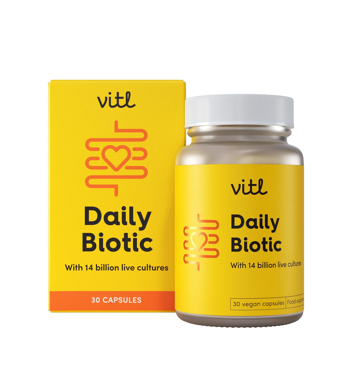 Vitl Daily Biotic - 30 Vegan Capsules - 9 Probiotic Strains - Gut Friendly Bacteria Blend - Digestive Support - 1 Month Supply - Buy Online on GoSupps.com