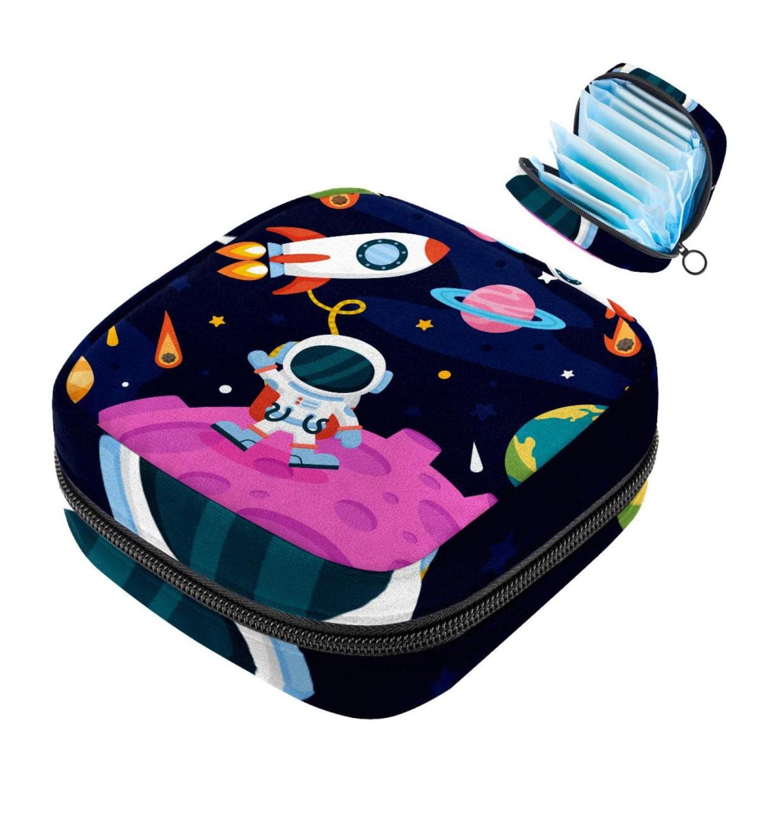 Menstruation Pad Bag with Zipper - Stylish Women's Napkin & Tampon Collection Bags (Space Planet Rocket Alien) for Girls | International Shipping - Buy Online on GoSupps.com