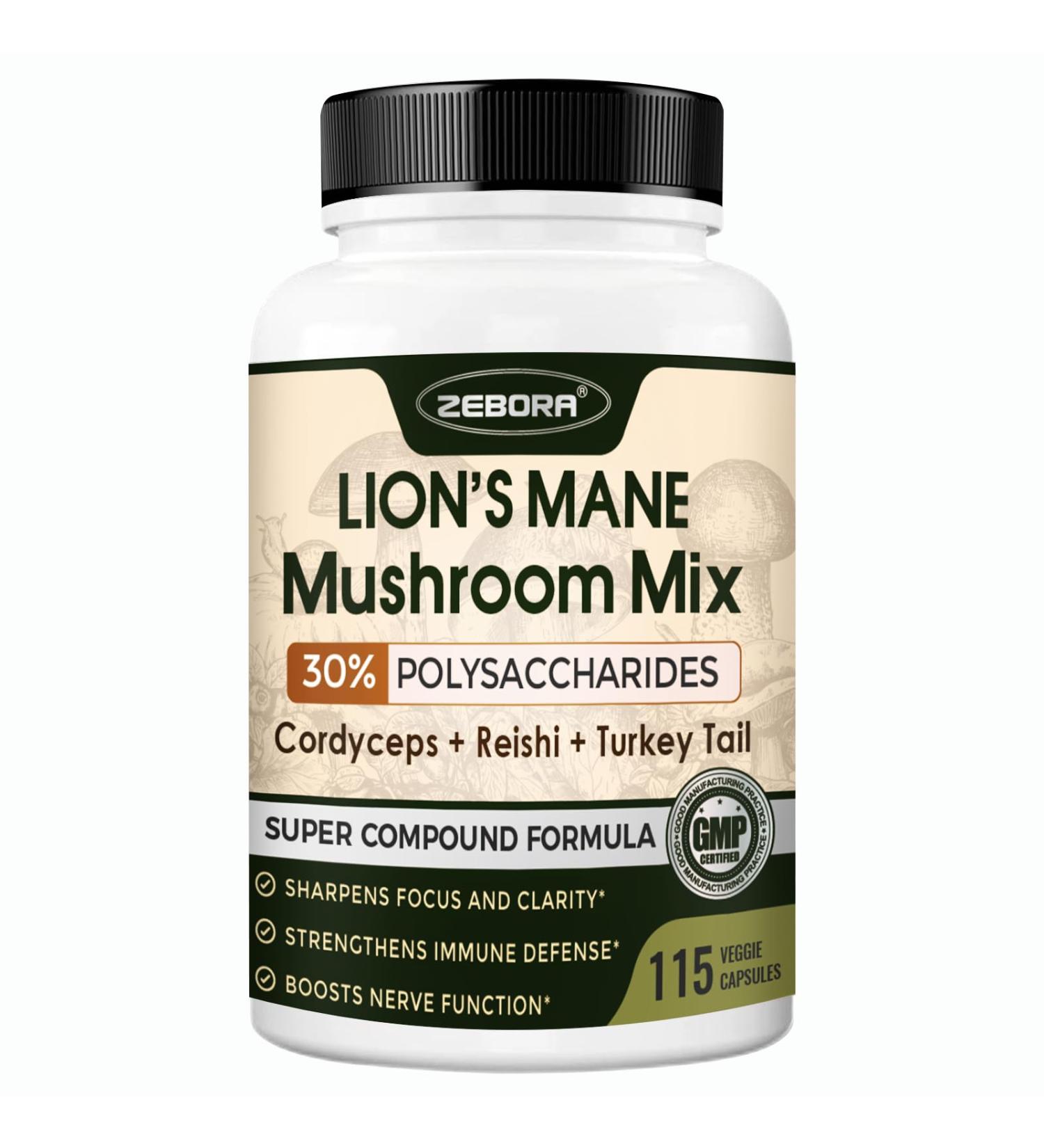 Lions Mane Supplement Capsules - Mushroom Supplement With Lions Mane Cordyceps Reishi Turkey Tail Shiitake - Lions Mane Supplement For Memory Focus & Immune Support - 115 Vegan Mushrooms Capsules - Buy Online on GoSupps.com