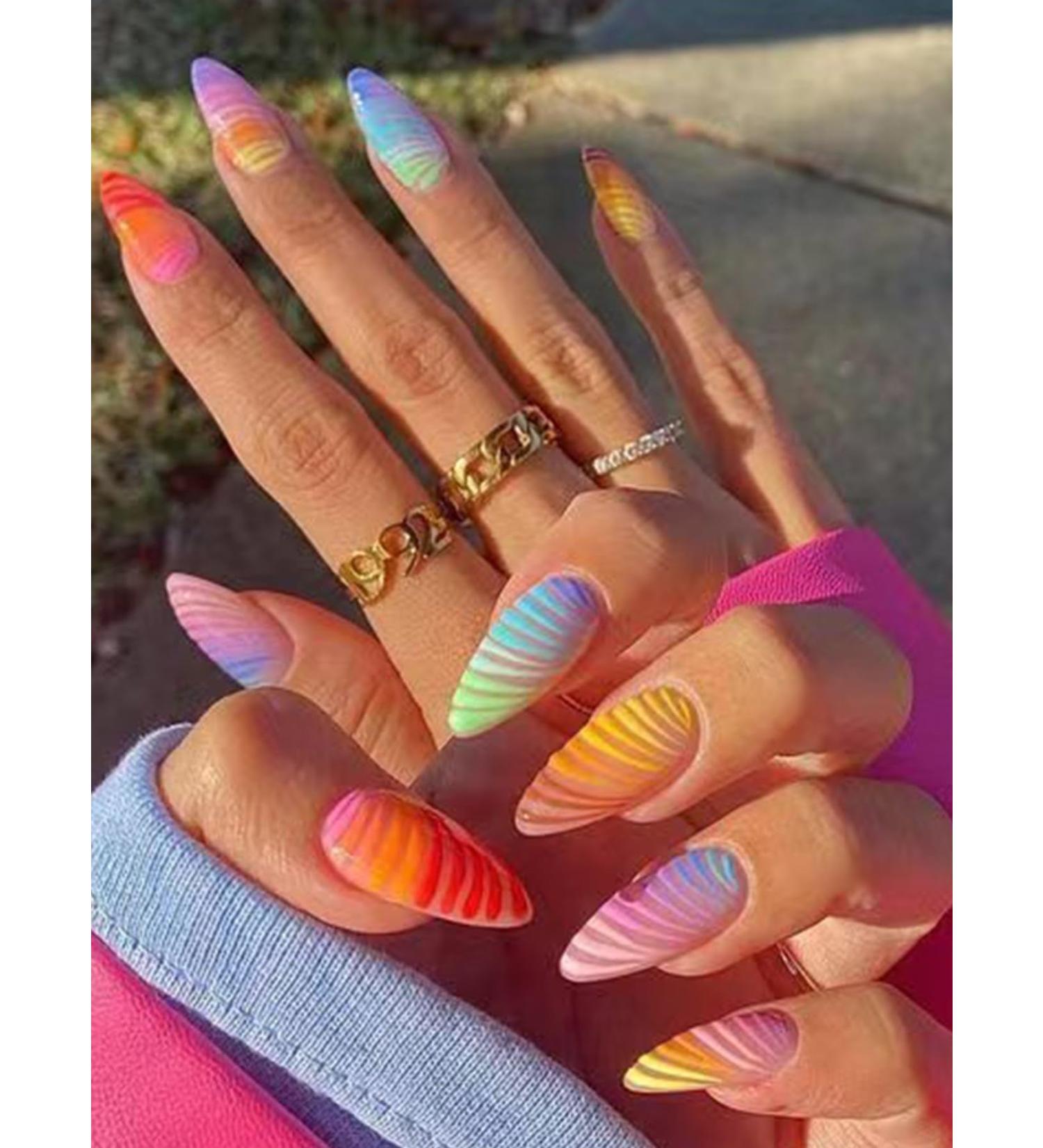 24pcs Rainbow Coffin Fake Nail Rainbow Press on Nails Rainbow Coffin Nails Luxurious Nails Acrylic Nails Fake Nails For Women Girls - Buy Online on GoSupps.com