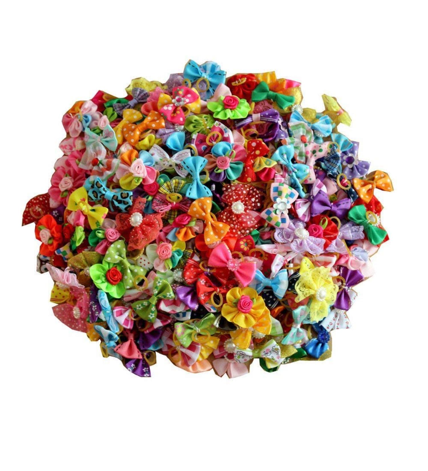 Masue Pets 50pcs Dog Hair Bows with Rhinestone Pearls - Cute Dog Topknot Bowknots - Buy Online on GoSupps.com