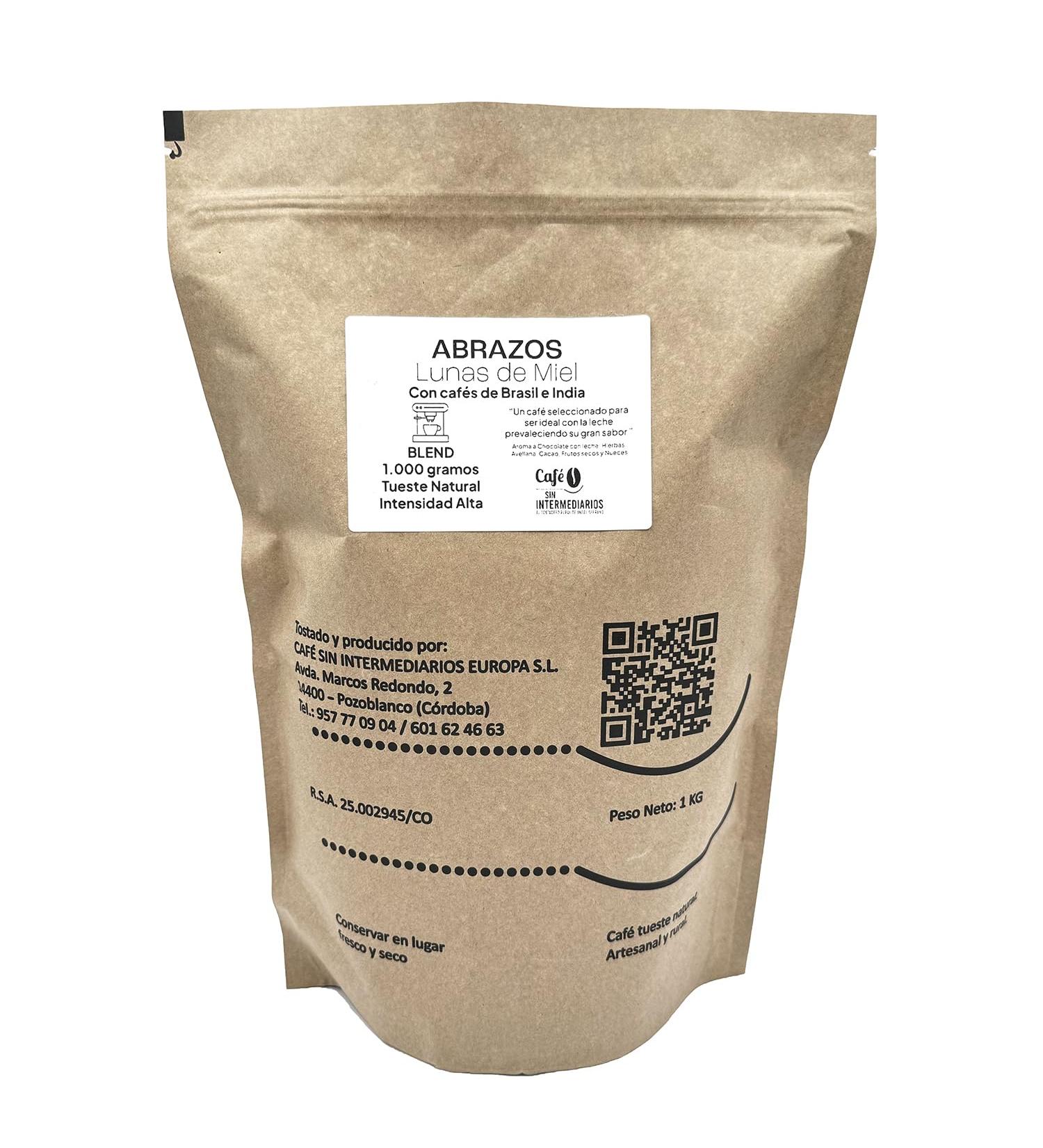 CAFE SIN INTERMEDIARIOS - Brazilian Coffee - Abrazos for Espresso Machine 1 Kg - Roasted weekly - Ground on dispatch - Medium flavor intensity - Ideal for Hazelnut Coffee or Cappuccino - Buy Online on GoSupps.com