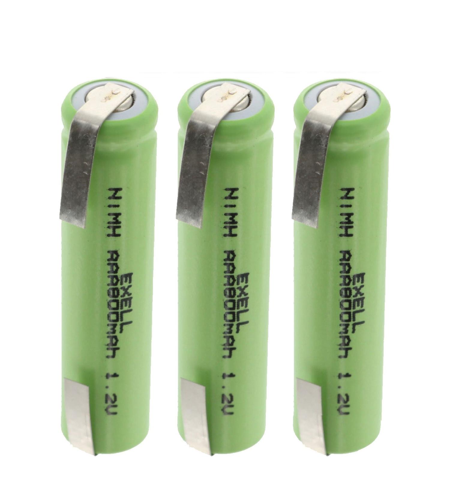 (3-PACK) Exell 1.2V NIMH AAA 800mAh Rechargeable Batteries w/ Tabs for use with high power static applications (Telecoms UPS and Smart grid) radio controlled devices electric tools electric mopeds