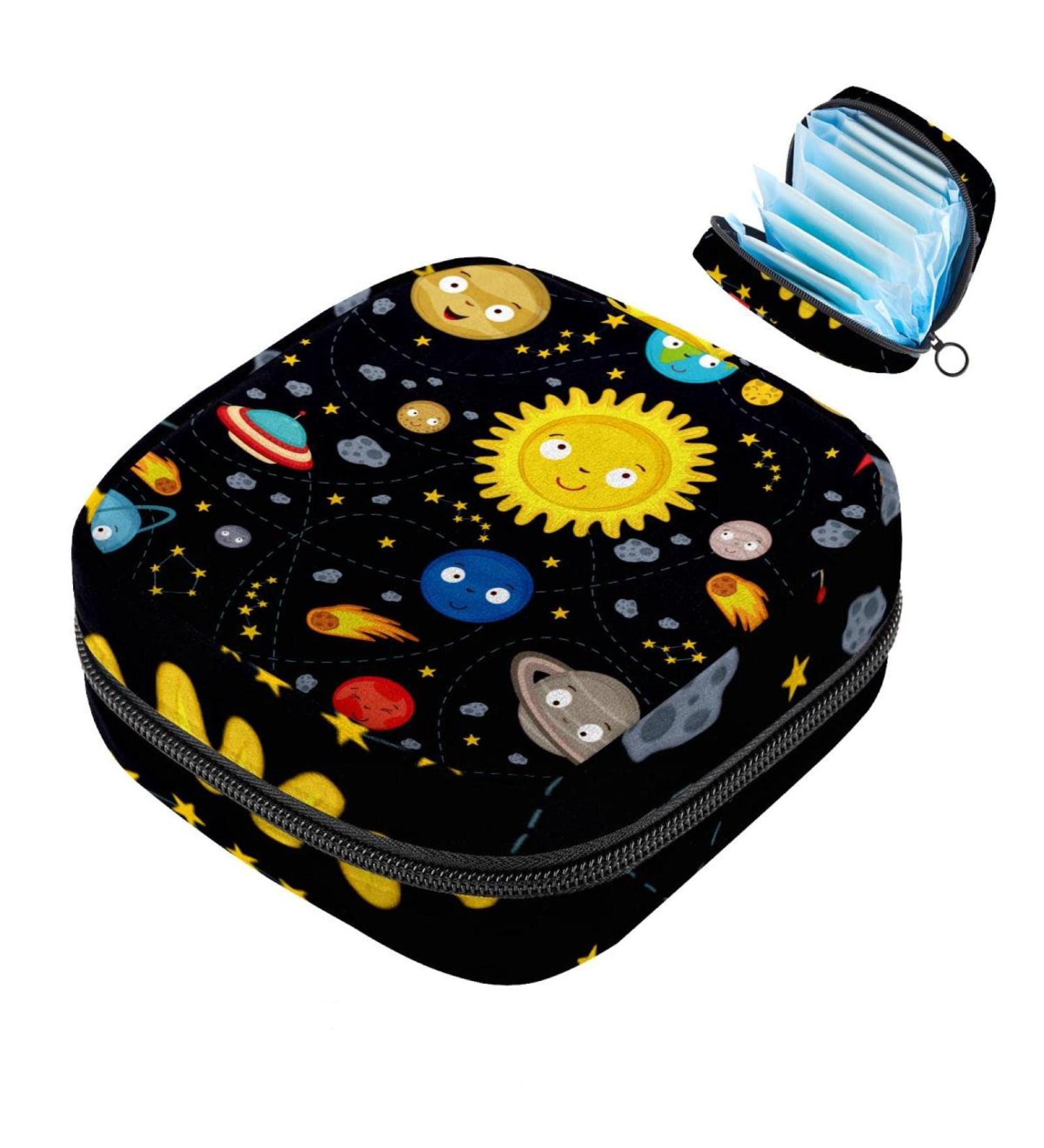 Space Stars Planets Galaxy Rockets Zipper Pocket for Menstrual Cups & Sanitary Napkins - Portable Storage Bag for Teenagers & Women - Buy Online on GoSupps.com