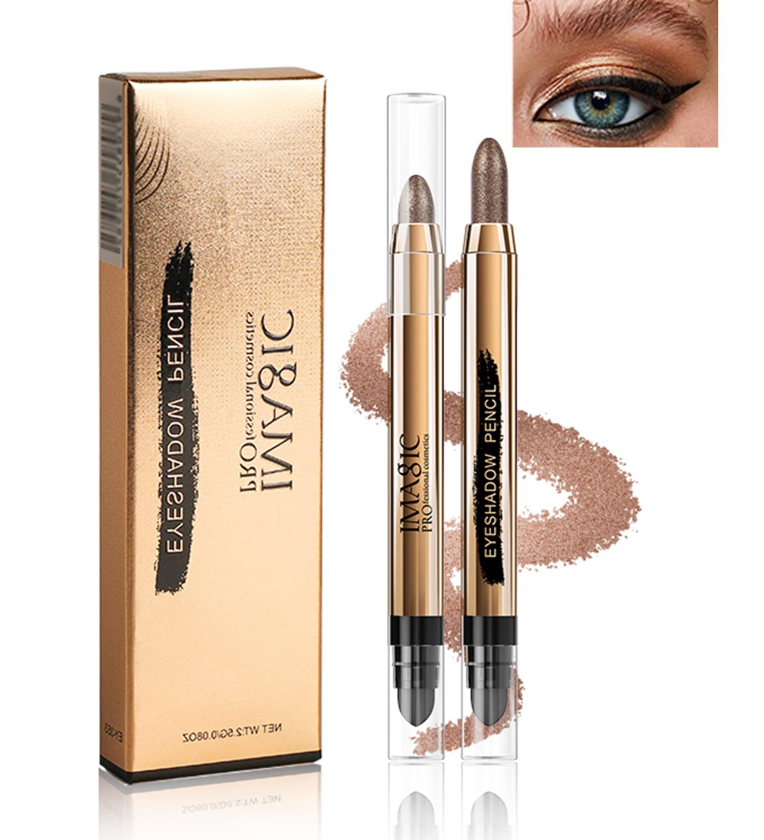 Cream Eyeshadow Stick-1Pcs Glitter Shimmer Bronzer Metallic Cream Eye shadow Stick with Soft Brush Rotatable Eye Brightener Pencil Crayon Long Lasting Waterproof for Smoky Metallic Eye Makeup-12# 12# Bronzer - Buy Online on GoSupps.com