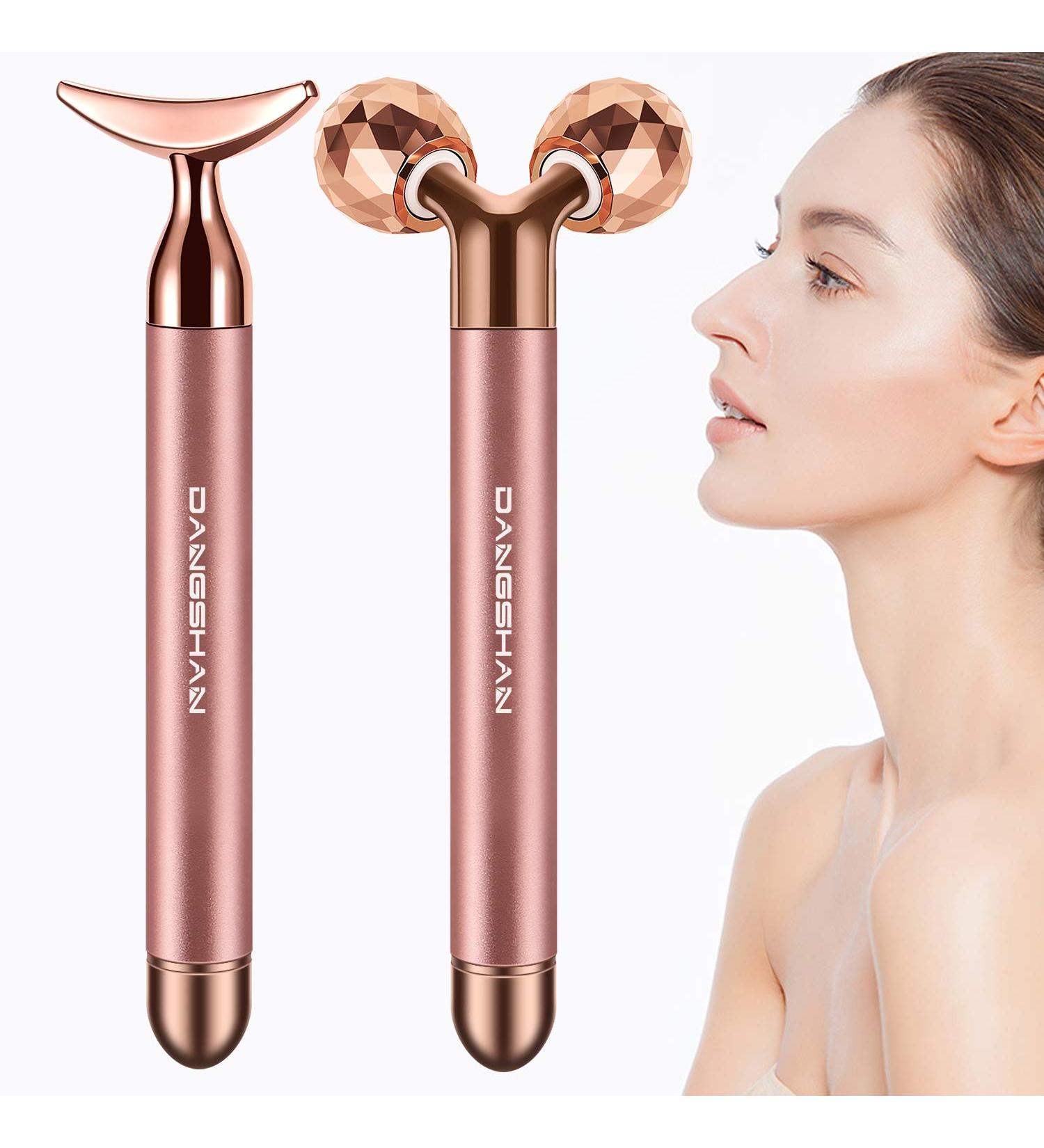 2-in-1 Electric Face Massager Roller | 24k Rose Gold 3D Roller | Crescent Shape Facial Roller Kit for Arm, Eye, Nose | Skin Care Tools - Buy Online on GoSupps.com