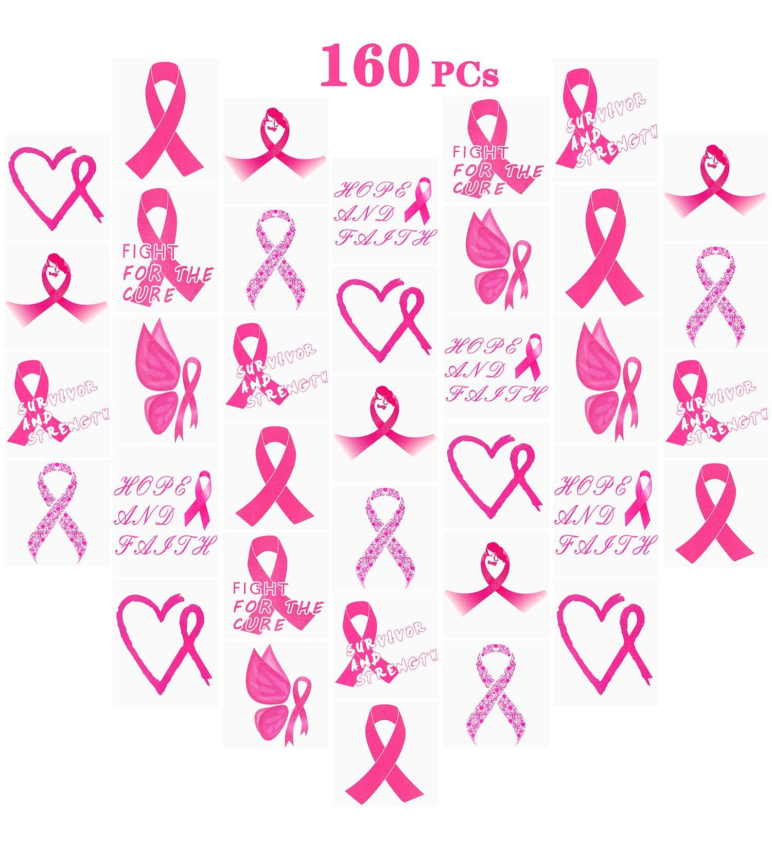 Pink Ribbon Breast Cancer Awareness Temporary Tattoos - Pack of 160 PCs - Buy Online on GoSupps.com