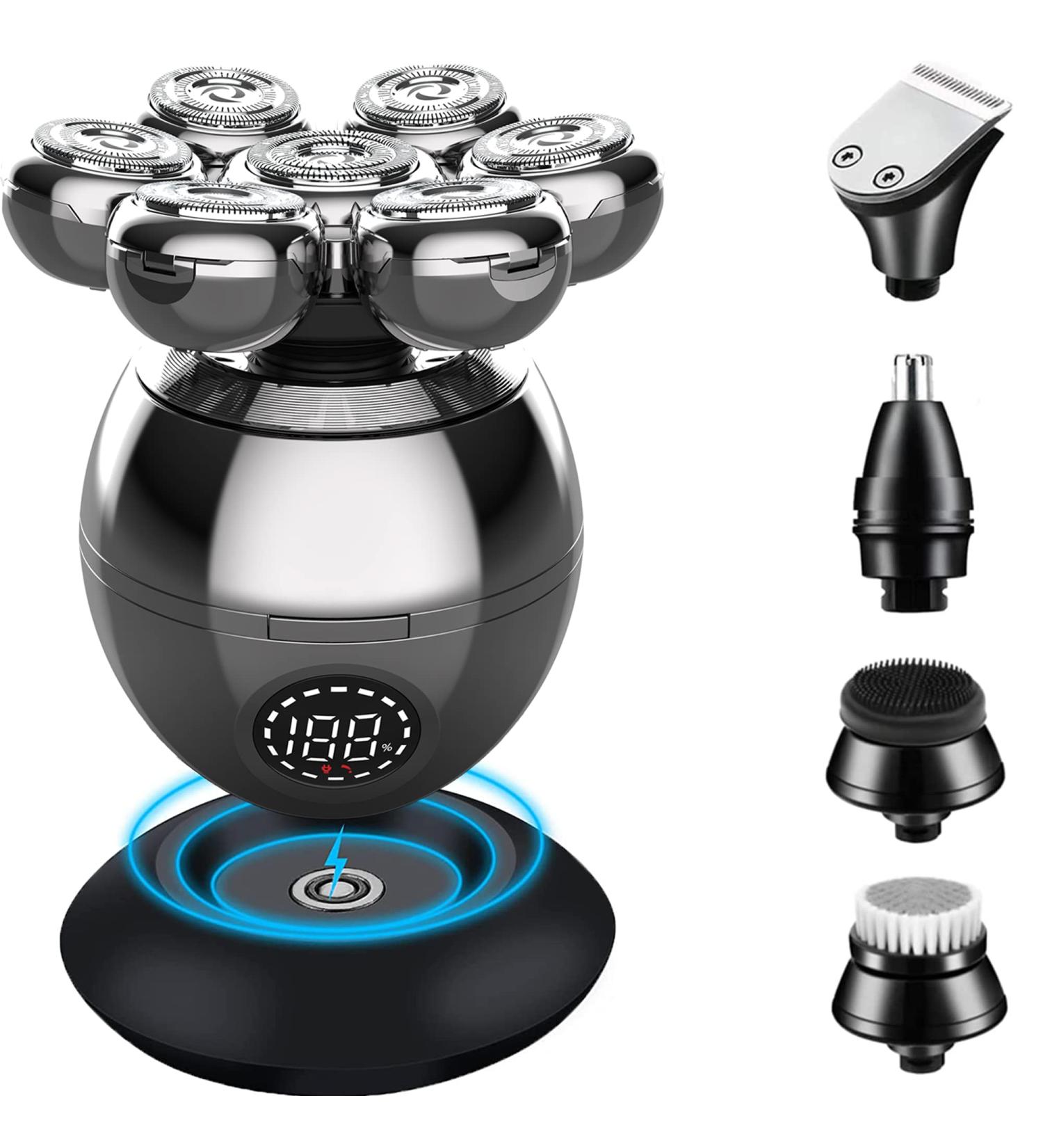 5-in-1 Electric Bald Head Shaver for Men - Waterproof Grooming Kit with Nose Hair Trimmer, LED Display, Cordless Rechargeable Design - Buy Online on GoSupps.com