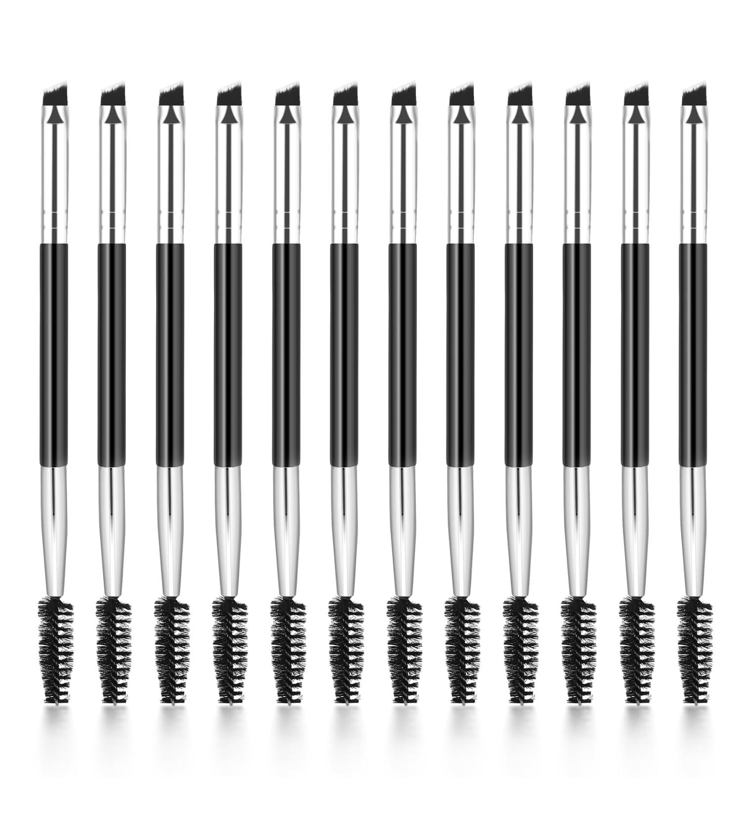 12-Piece Dual-Ended Brow Brush Set | Eyebrow Brush & Spoolie for Perfect Shape & Fill | Precision Makeup Tools (Black - Buy Online on GoSupps.com