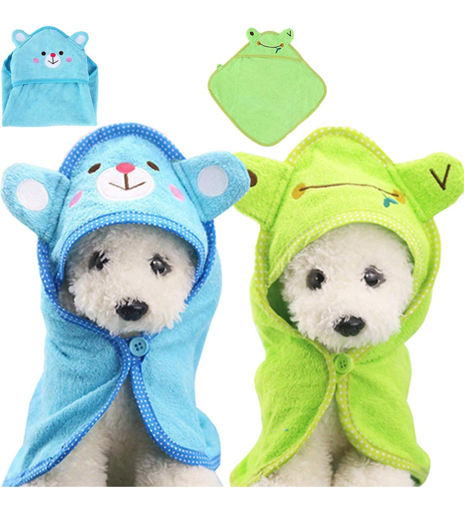 Fiyuer Dog Wademan 2 pcs Pet Bathing Towel & Bathrobe - Fast Drying Super Absorbent for Small Dogs & Cats - Green & Blue - Buy Online on GoSupps.com