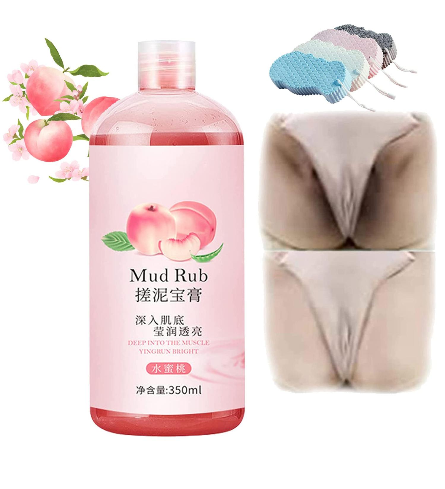 Mud Rub Exfoliating Whitening Gel with Bath Sponge - Skin Brightening Mud Rubbing Artifact (Peach) - Buy Online on GoSupps.com