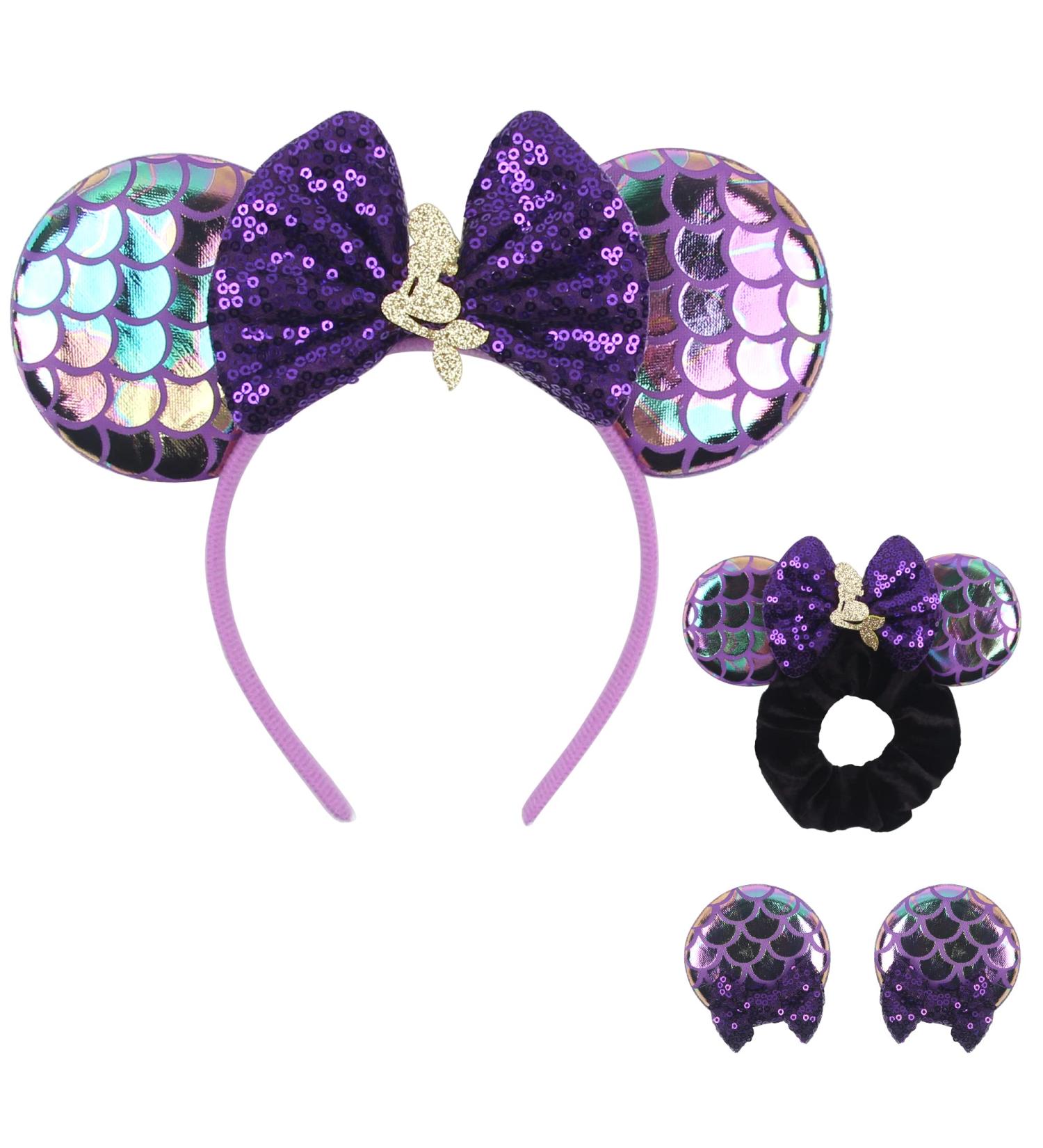 Zhezesmila Mermaid Purple Mouse Ears Headband, Hair Clips & Scrunchies Set for Girls & Women - Birthday Party Hair Accessories - Buy Online on GoSupps.com