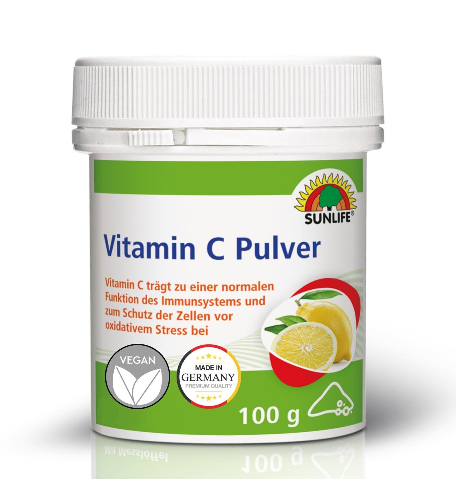 Sunlife Vitamin C Powder 100g - High Dose Pure L-Ascorbic Acid with Lemon Taste - Immune Support & Cell Protection Dietary Supplement - Includes Measuring Spoon - Buy Online on GoSupps.com