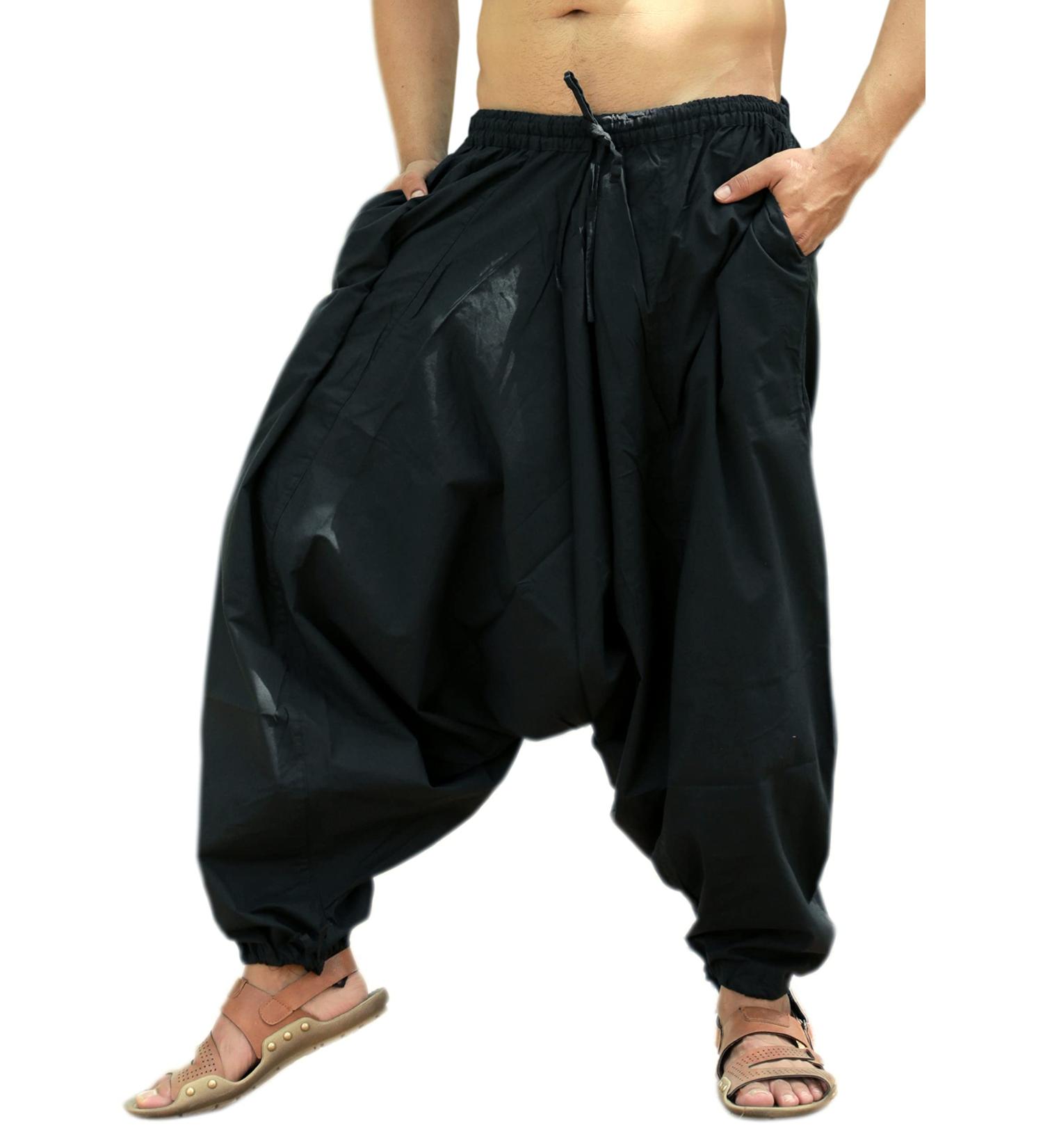 Buy SARJANA HANDICRAFTS Men's Harem Pants - Cotton Boho Trousers One Size - Stylish Black Design | International Shipping - Buy Online on GoSupps.com
