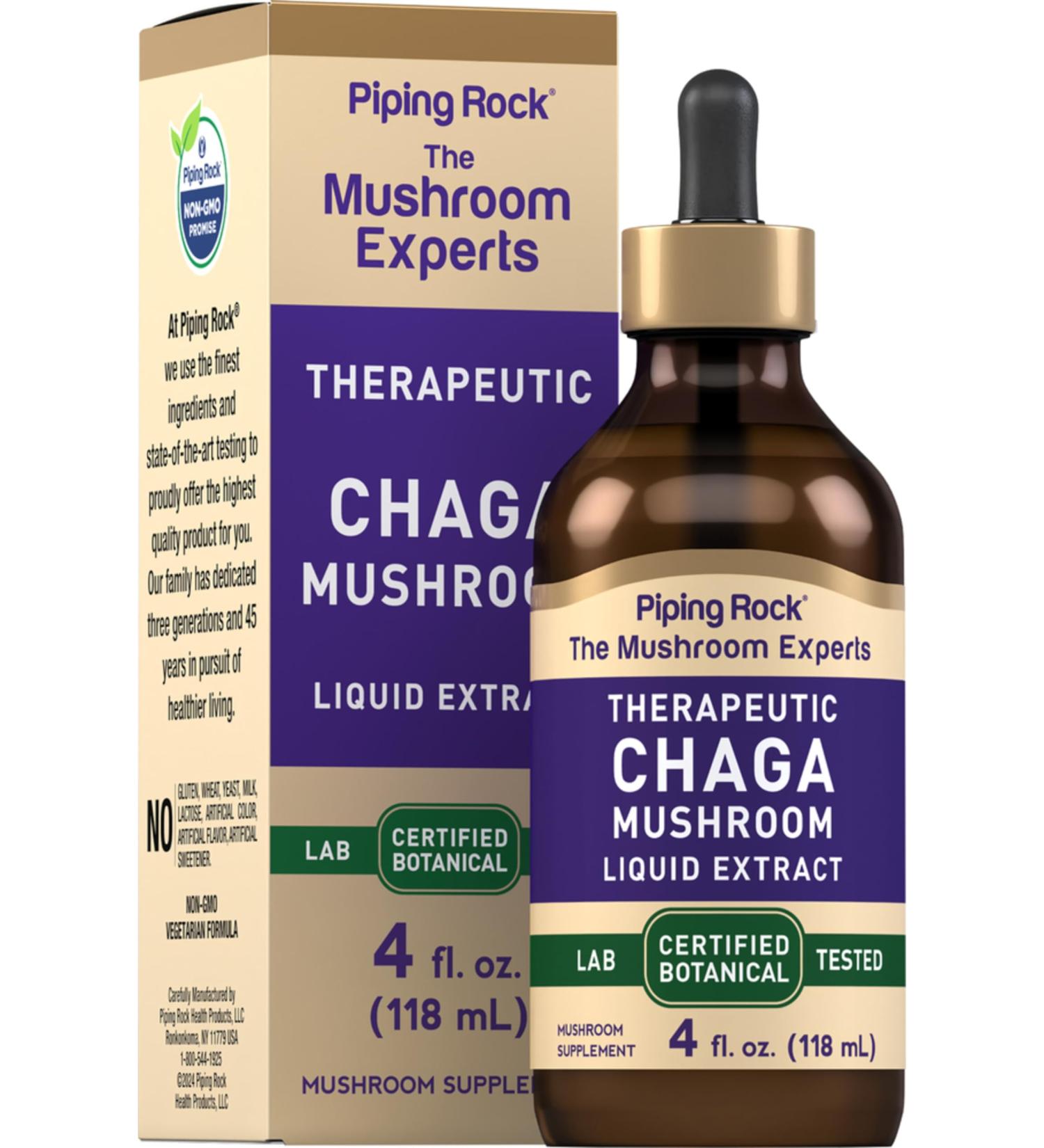 Piping Rock Chaga Mushroom Liquid Extract | 4 Fl Oz | Alcohol Free Vegetarian Tincture | Non-GMO Gluten Free Supplement - Buy Online on GoSupps.com