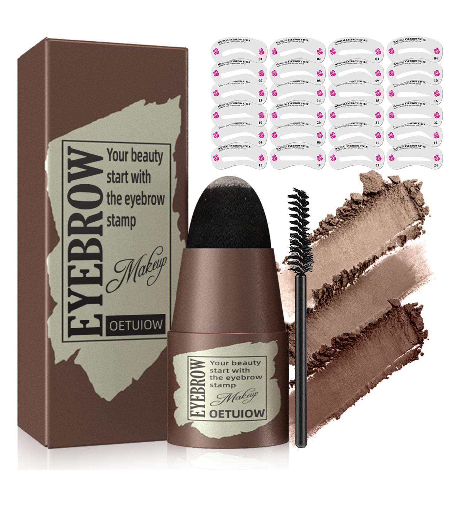 Eyebrow Stamp Stencil Kit - Long-Lasting Waterproof Brow Stamp Shaping Kit with 24 Reusable Stencils for Perfect Natural Brows in Medium Brown - Buy Online on GoSupps.com