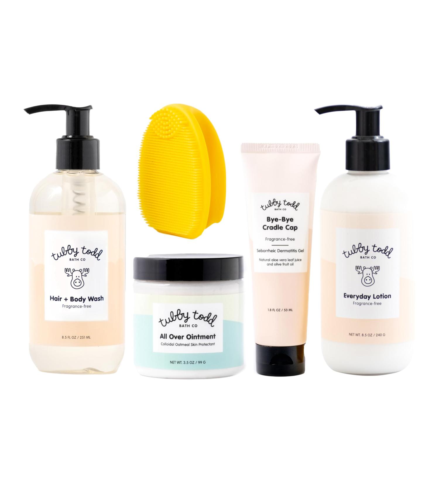 Tubby Todd Baby Cradle Cap Solution | Bye-Bye Cradle Cap Kit - Gel Shampoo Lotion & Brush - Fragrance-Free for Sensitive Skin - Buy Online on GoSupps.com