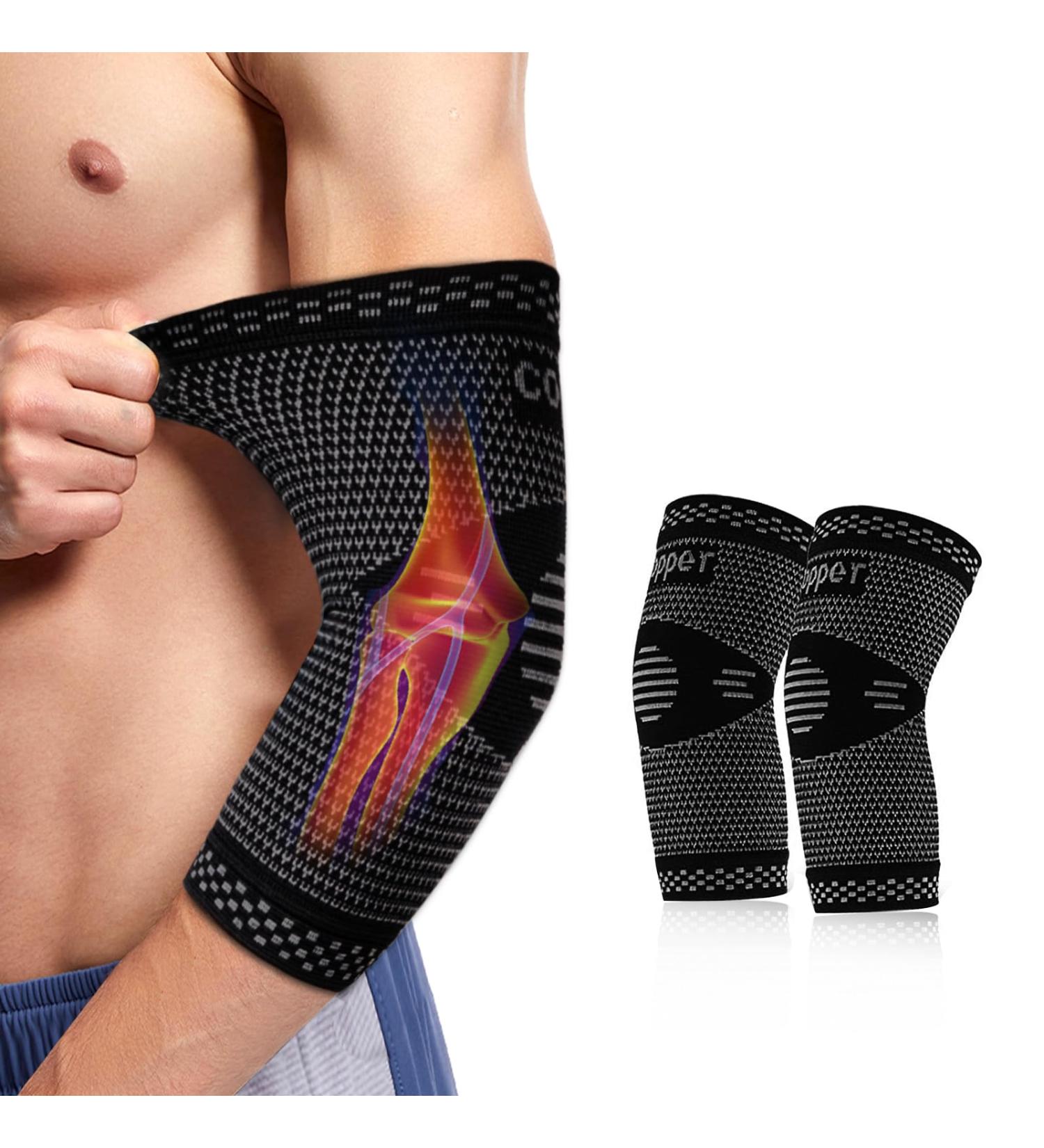 Elbow Bandage Compression Sleeves - 2 Pack for Men & Women | Tennis & Golfer's Arm Protector for Tendonitis & Arthritis - XL Size - Buy Online on GoSupps.com