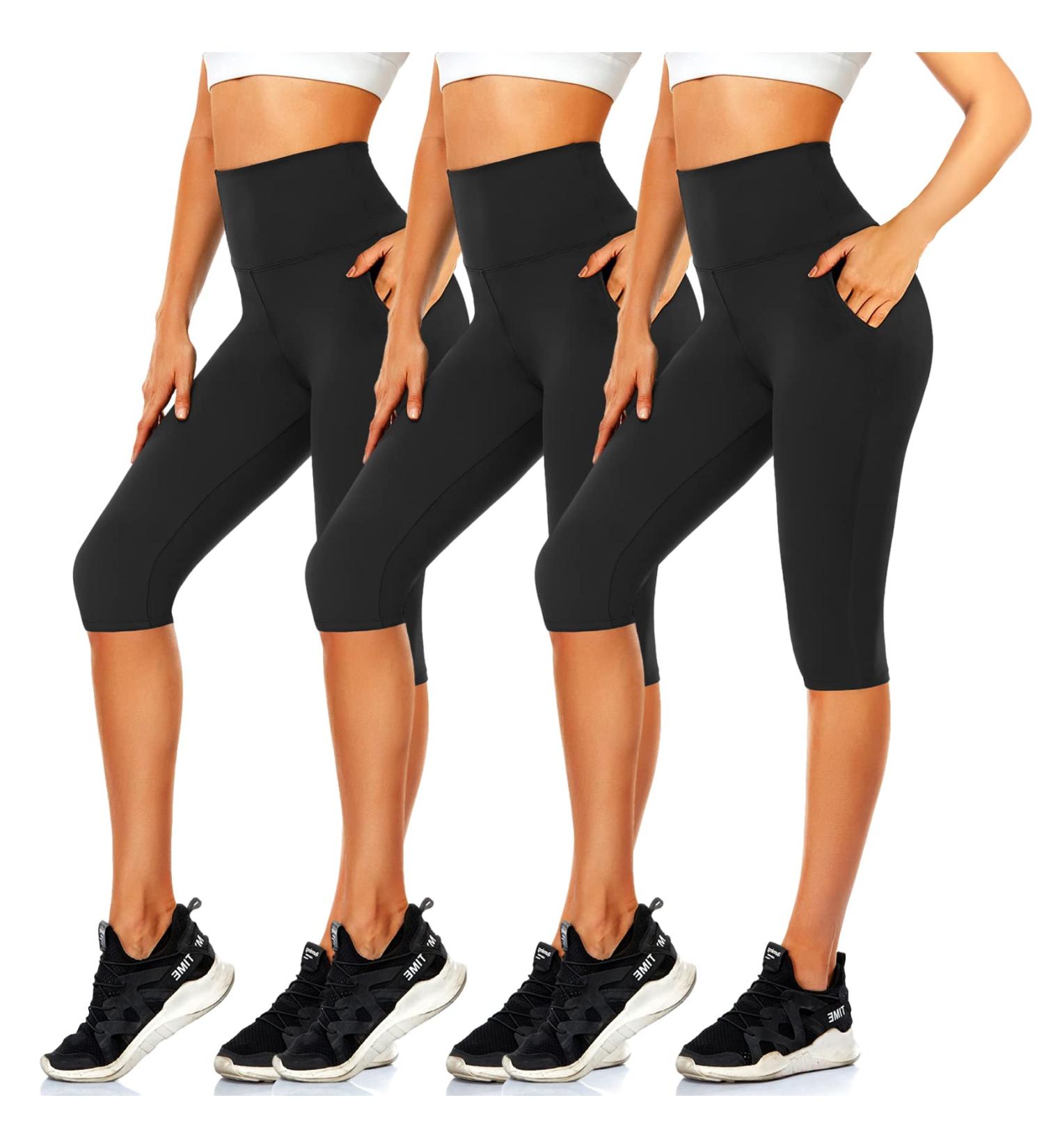Women's High Waisted Capri Leggings with Pockets - Black, L-XL - Buy Online on GoSupps.com