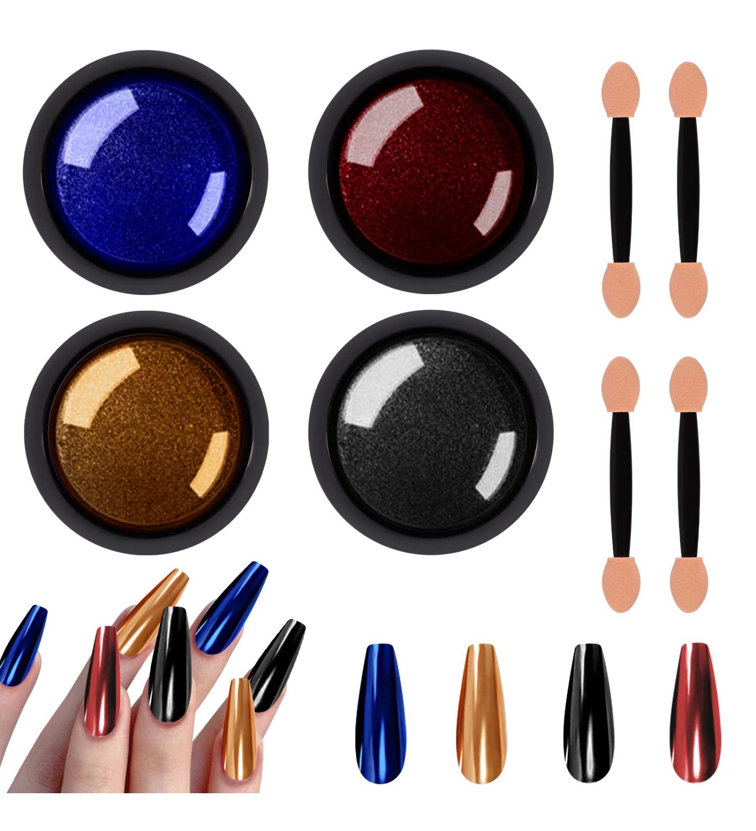Allstarry Chrome Nail Powder Kit - 4 Metallic Colors for Stunning Gel Manicure Decoration | Ruby-Sapphire Series - Buy Online on GoSupps.com