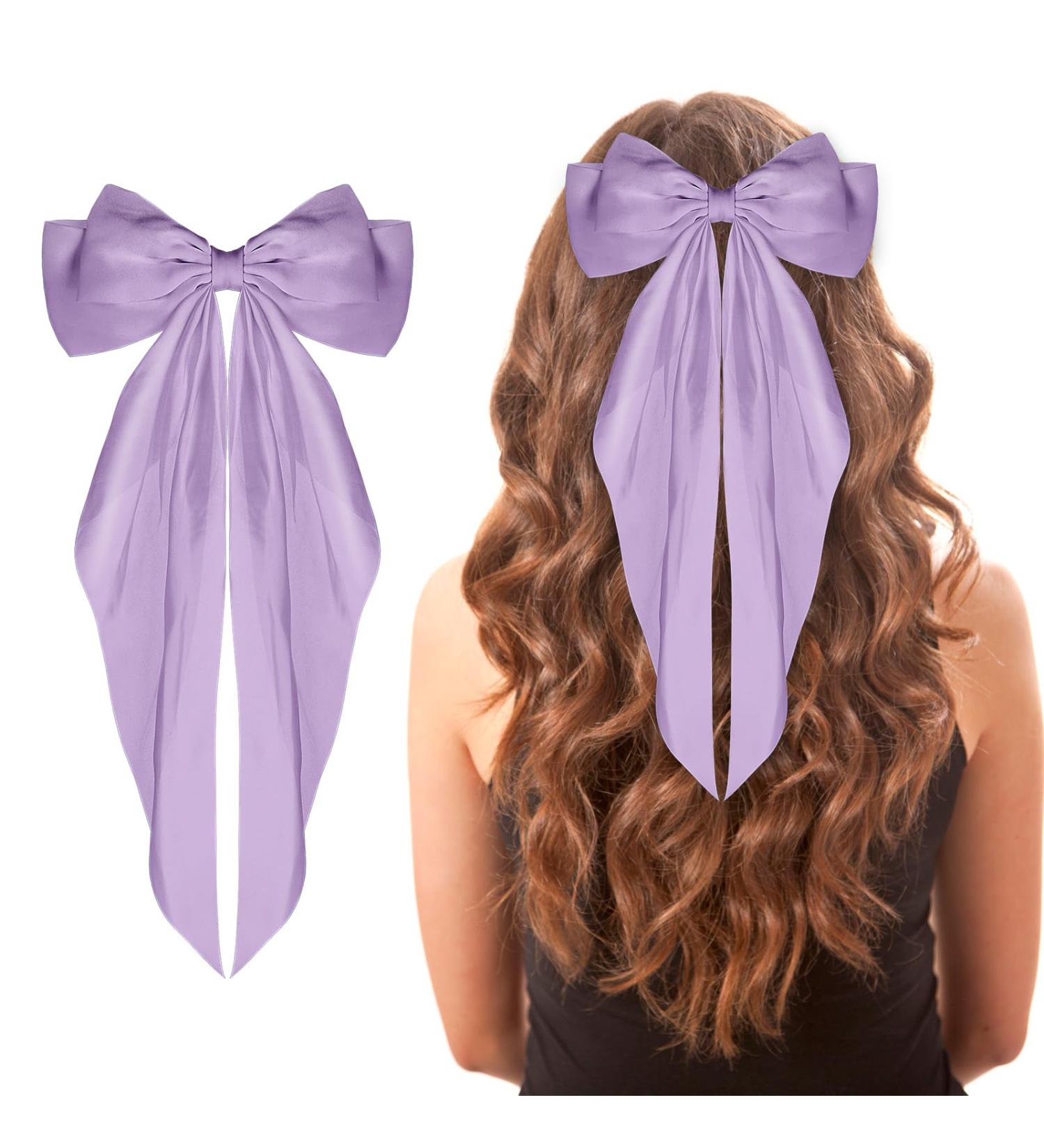Buy Wllhyf 90s Style Hair Clips - Soft Silky Satin Big Loop French Band Hairpins for Women & Girls (Purple) | International Shipping Available - Buy Online on GoSupps.com