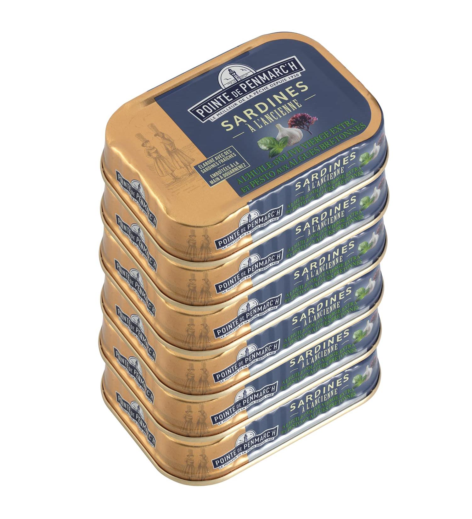 Old-style sardines with pesto and seaweed from Brittany Pointe de Penmarc'h pack of 6 cans of 115 g - Delivery in 2 to 3 days - Buy Online on GoSupps.com