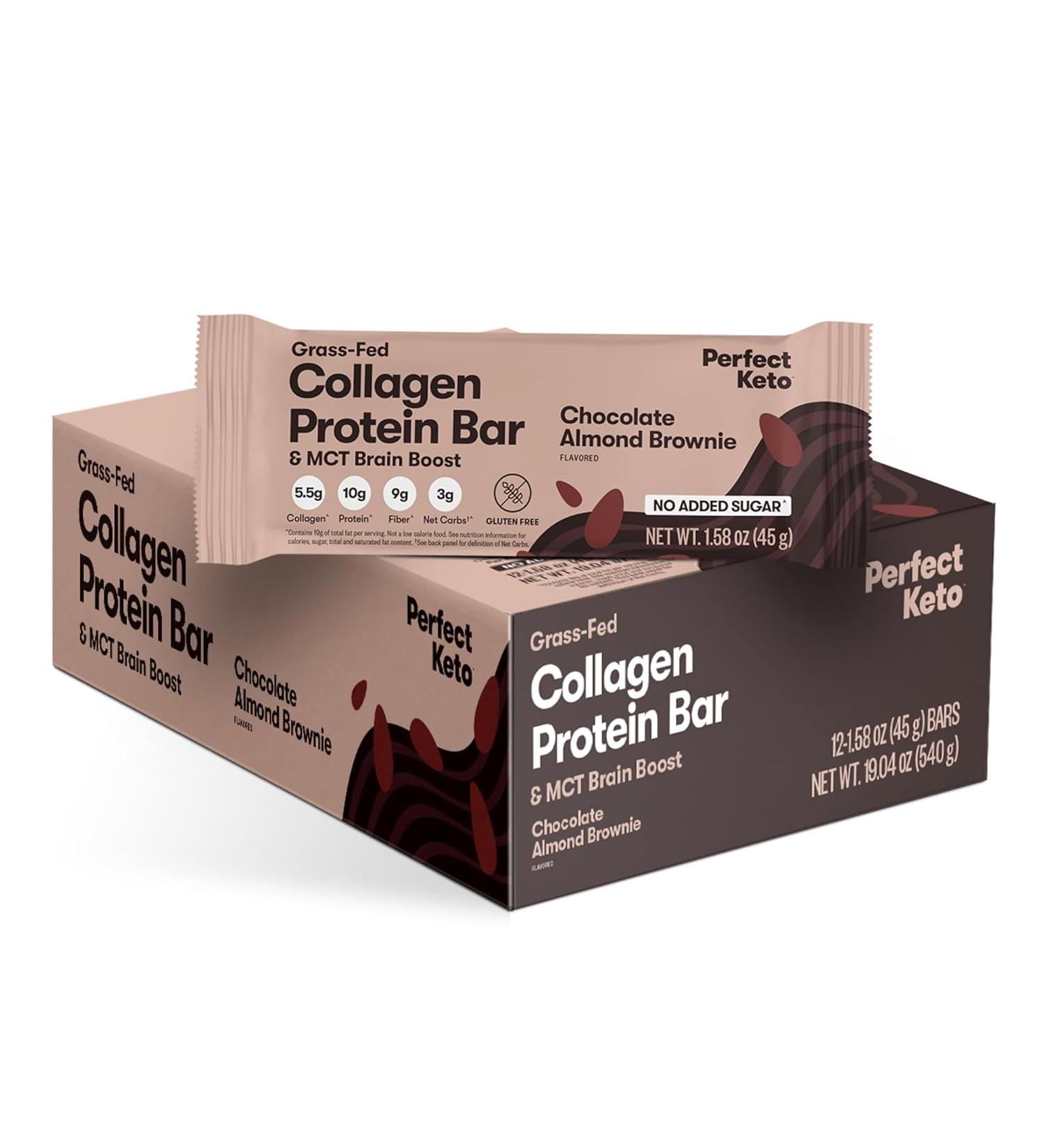 Perfect Keto Collagen Protein Bar - Almond Butter Brownie - Pack of 12 - 1.58 Oz. - Buy Online on GoSupps.com