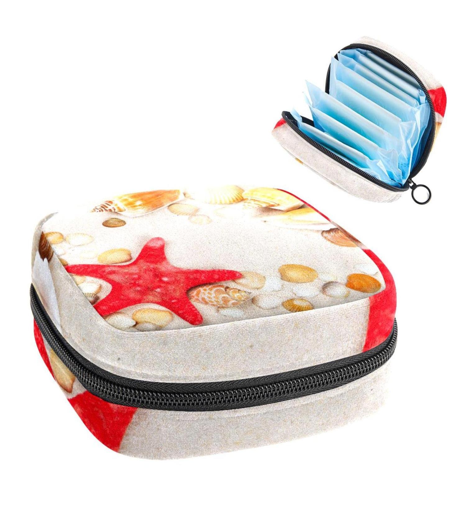 GIAPB Period Bag - Seashell Print Sanitary Napkin Storage & Travel Makeup Pouch (Color 5240) - Buy Online on GoSupps.com