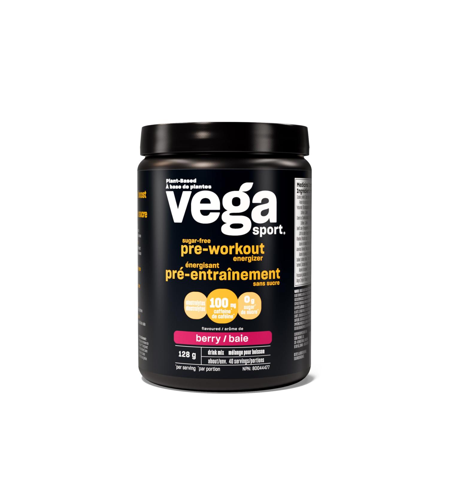 Vega Sport Sugar Free Pre-Workout Energizer Berry (40 Servings) Vegan Preworkout Energy Powder Gluten Free 100mg Caffeine Non GMO 128 g (Packaging May Vary) Berry (Sugar Free) 40 Servings (Pack of 1) - Buy Online on GoSupps.com