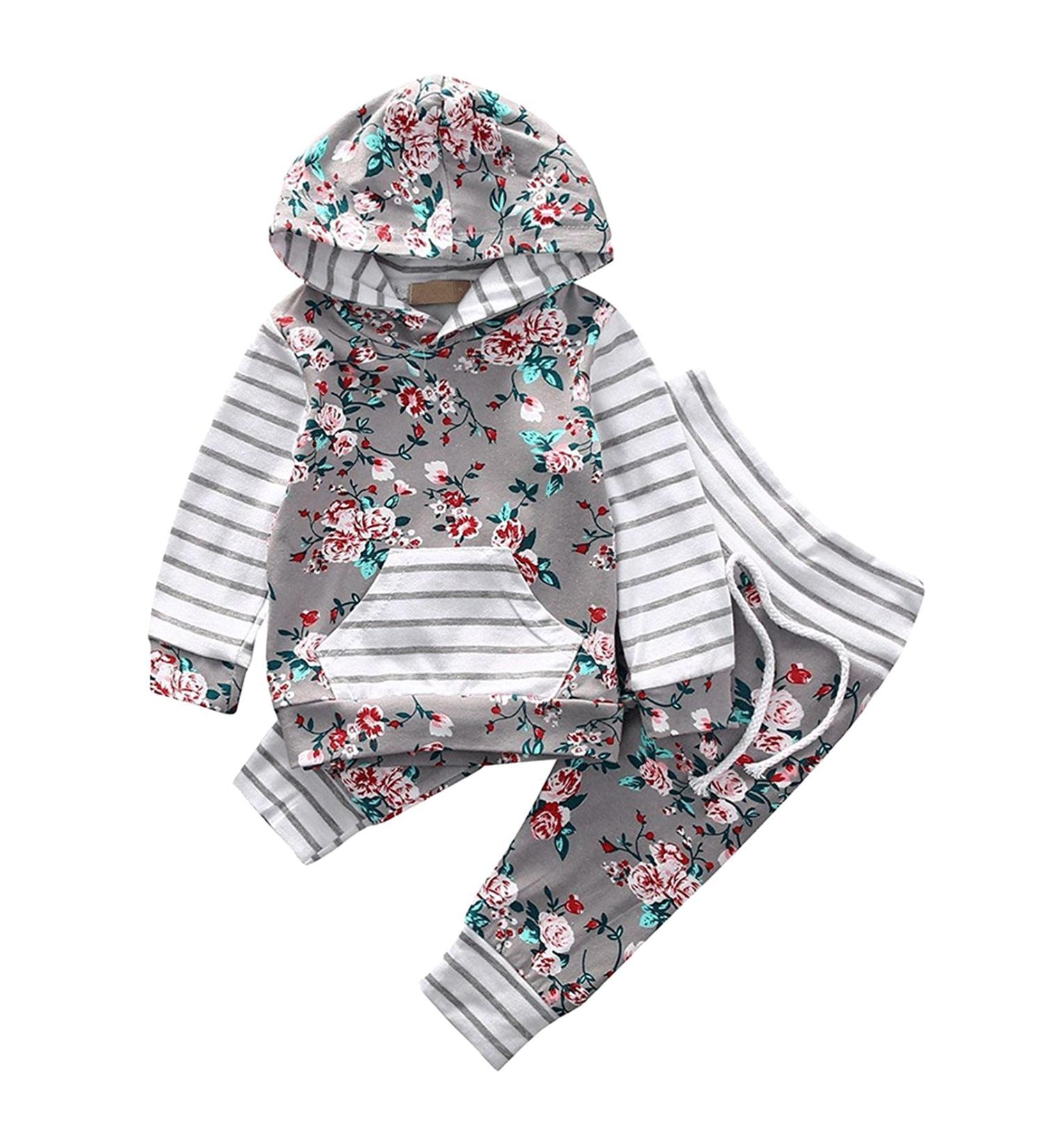 TMEOG Baby Hooded Sweatshirt and Pants Set - Grey Floral | 6-12 Months - Buy Online on GoSupps.com