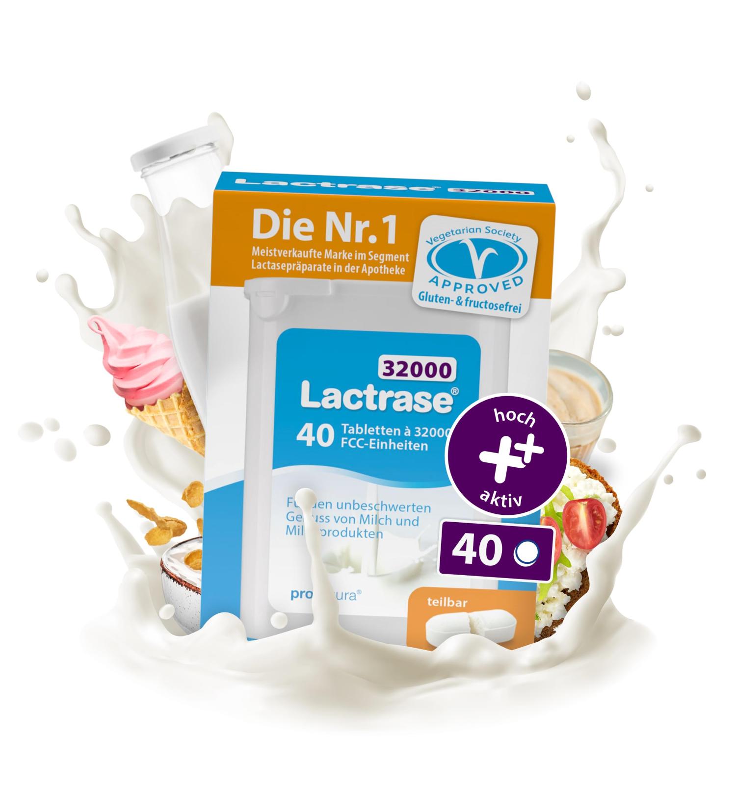 Pro Natura Lactrase 32000-40 Lactase Tablets for Lactose Intolerance | Enjoy Milk & Dairy Carefree - Buy Online on GoSupps.com