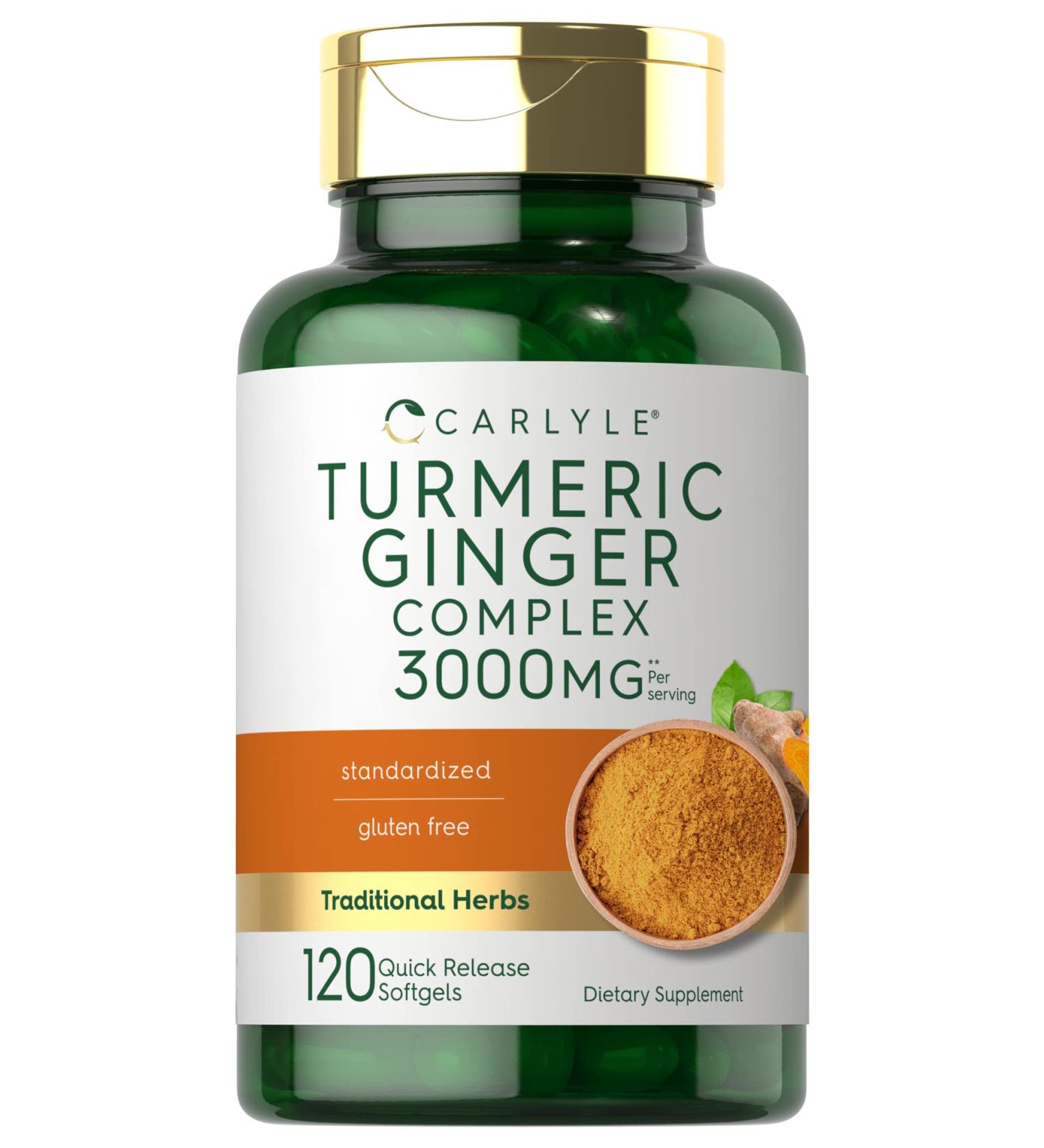 Carlyle Turmeric Ginger Supplement 3000mg | 120 Softgels | Curcumin Complex | Vegetarian Non-GMO Gluten Free - Buy Online on GoSupps.com