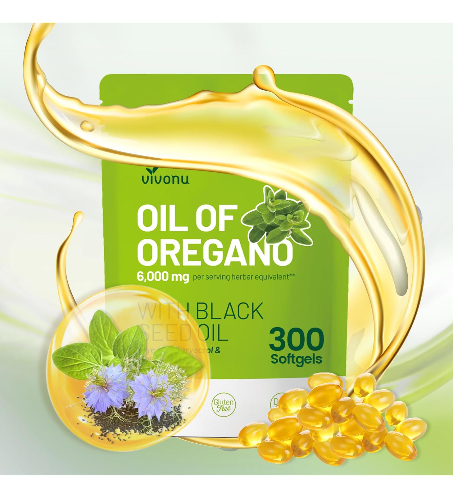 Oil of Oregano Softgels | 6000mg Oregano Oil with 200mg Black Seed Oil Capsules | Organic Oregano Oil Extract | Natural Antioxidants Fitness | Non-GMO | Gluten Free Formula