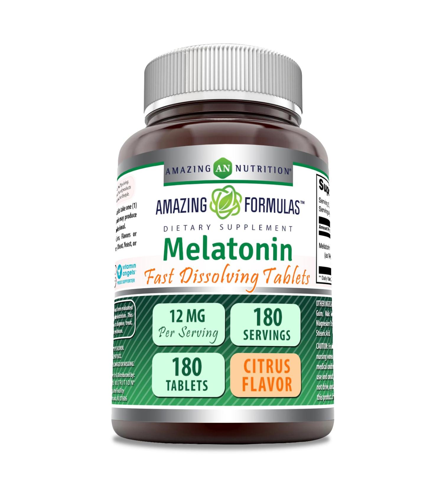 Amazing Formulas Melatonin Fast Dissolving Supplement | Citrus Flavor | 12 Mg Per Serving | 180 Tablets | Non-GMO | Gluten-Free | Made in USA - Buy Online on GoSupps.com
