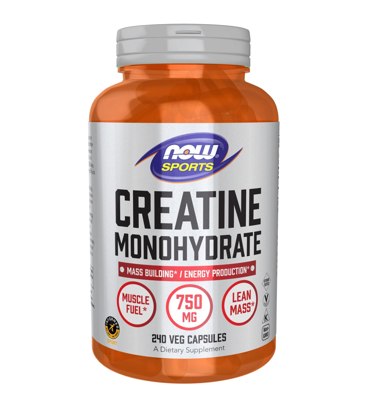 NOW Foods Creatine Monohydrate 750 mg - Mass Building & Energy - 240 Veg Capsules - International Shipping Available - Buy Online on GoSupps.com