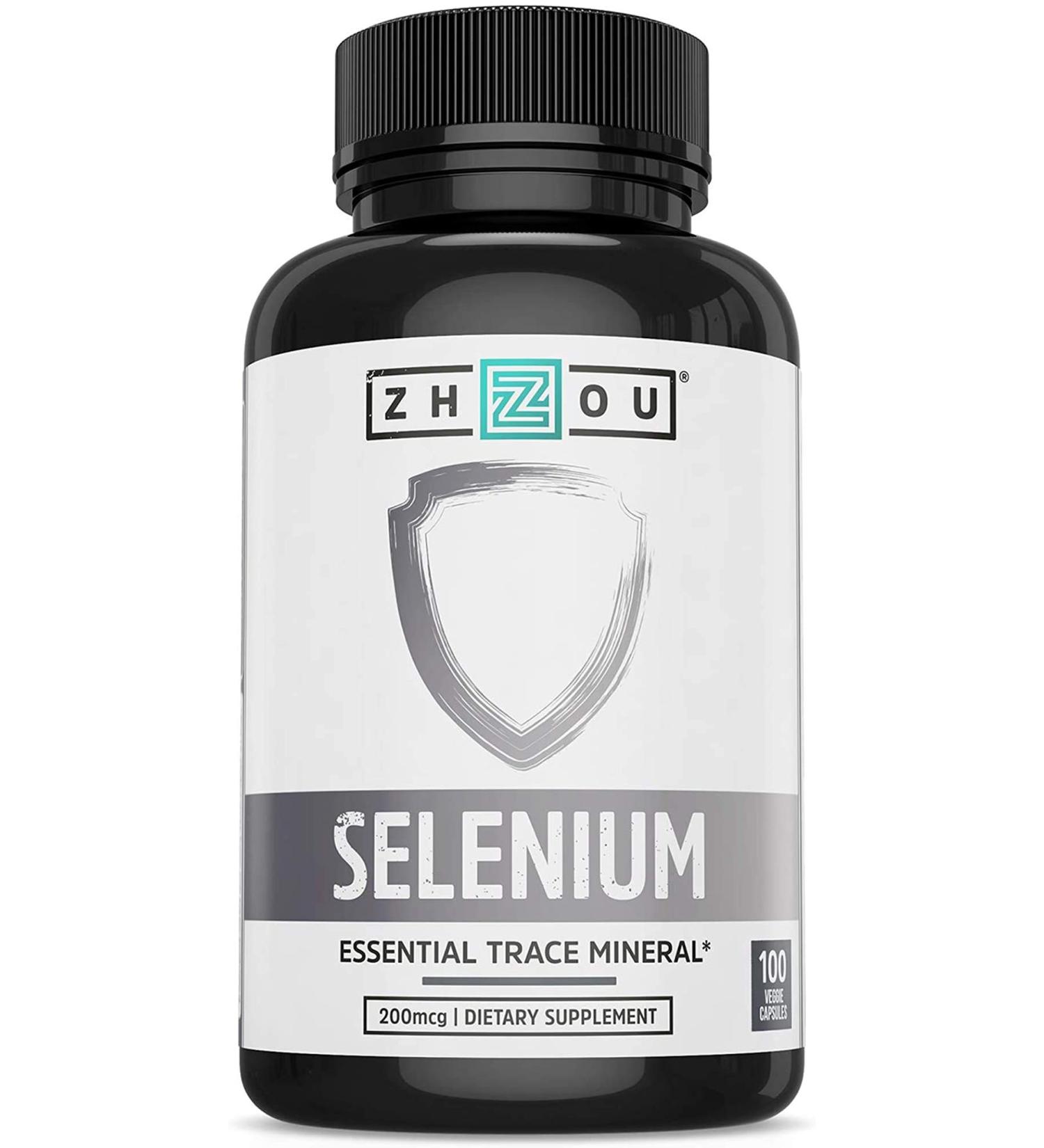 Zhou Selenium 200mcg Capsules - Essential Trace Mineral for Thyroid, Prostate, and Heart Health - Superior Absorption - No Yeast - 100 Veg Caps - Buy Online on GoSupps.com