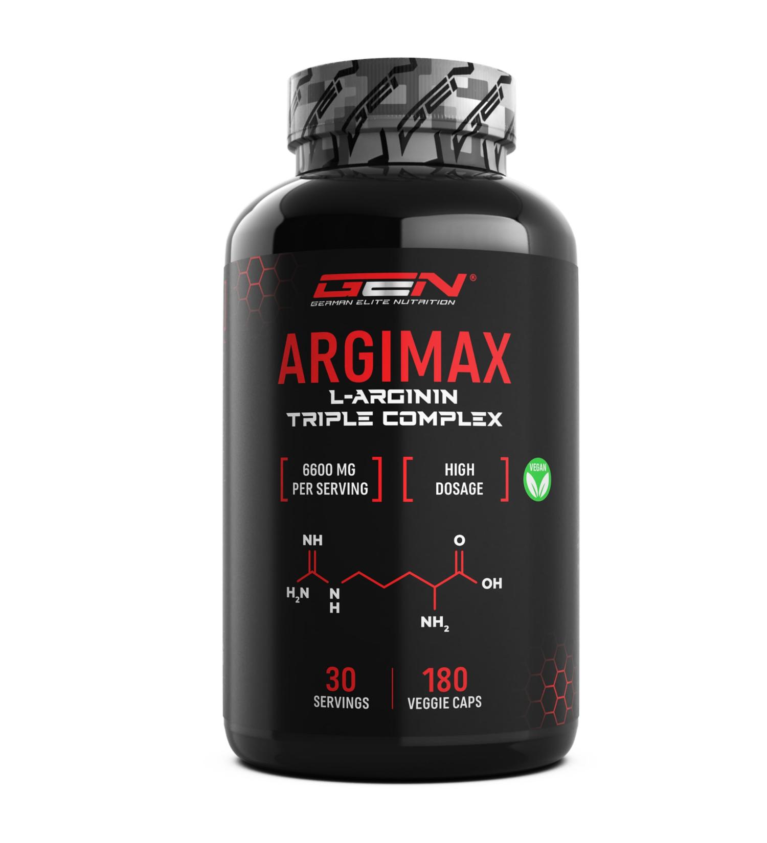 ARGIMAX - L-Arginine Triple Complex - 6600 mg per daily serving - Premium: AAKG Complex L-Arginine HCL & Arginine Nitrate - 180 capsules - High dosed - Vegan - Buy Online on GoSupps.com