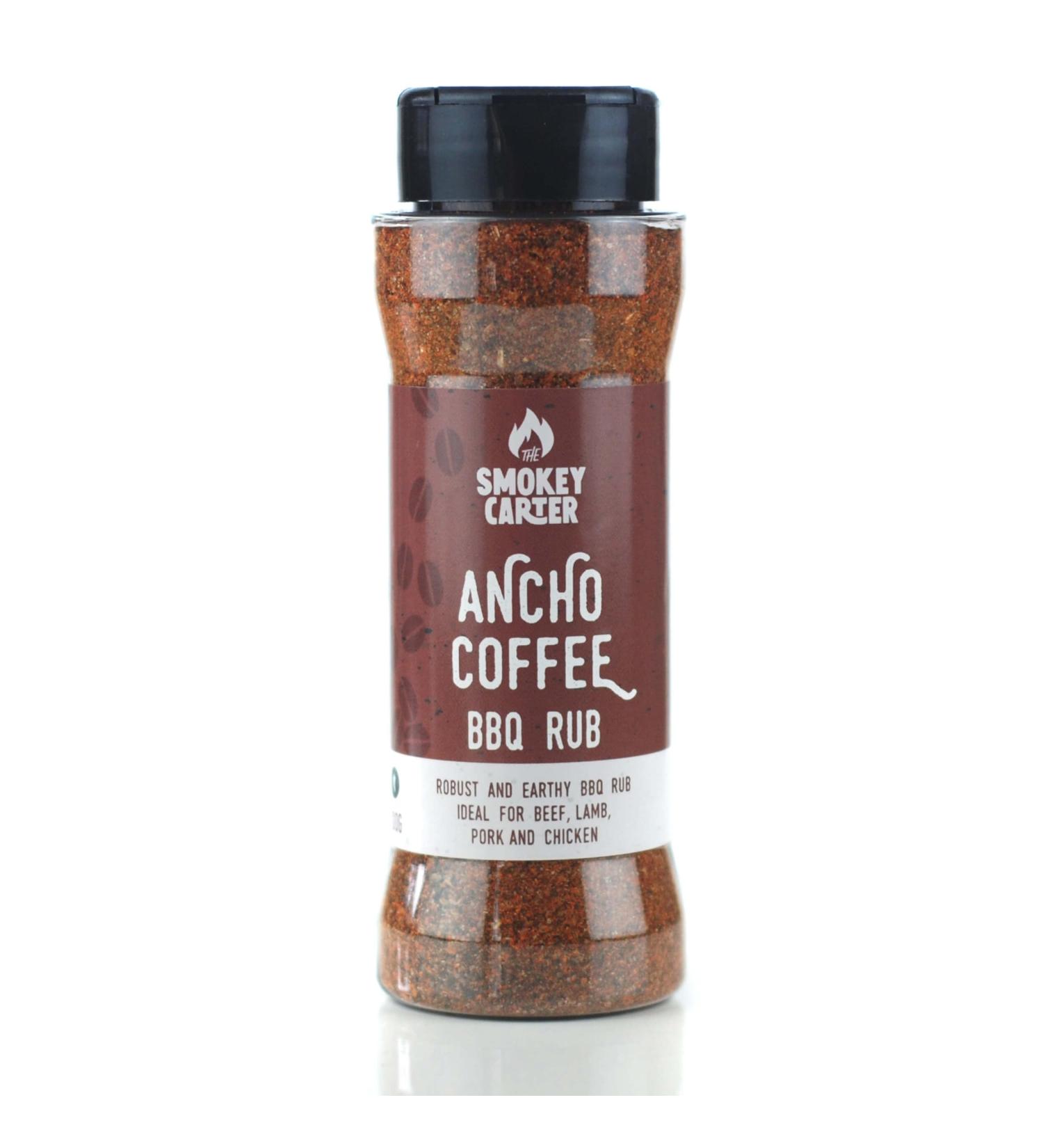 Ancho Coffee BBQ Rub Shaker | The Smokey Carter | Deep rich & earthy seasoning for brisket ribs beef & chilli | Colombian coffee & ancho chilli barbecue sesoning
