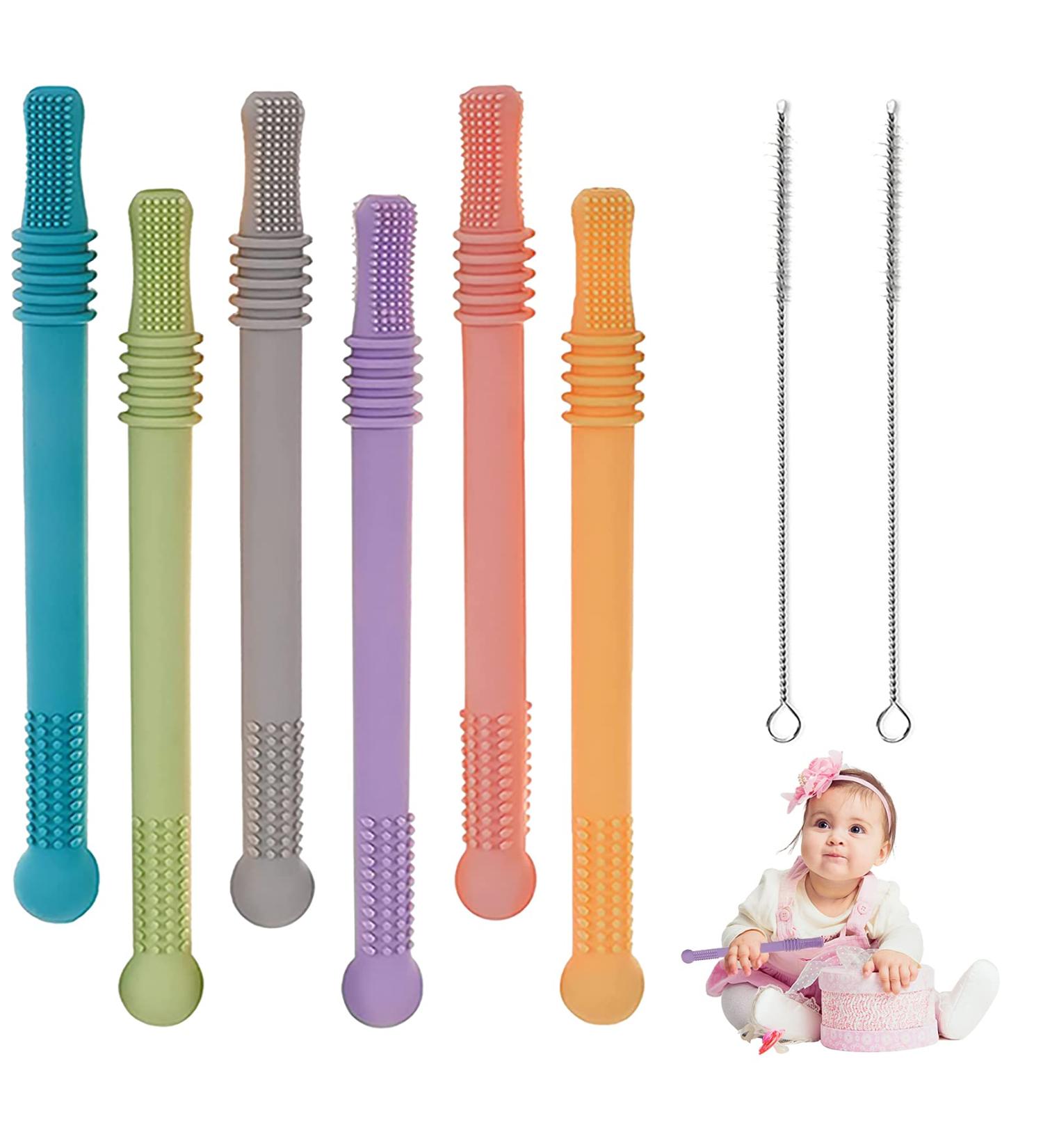 Silicone Baby Bite Tube & Chew Rings - 6 Pack Infant Sensory Toys - Molar Teething Aids for Toddlers - Buy Online on GoSupps.com