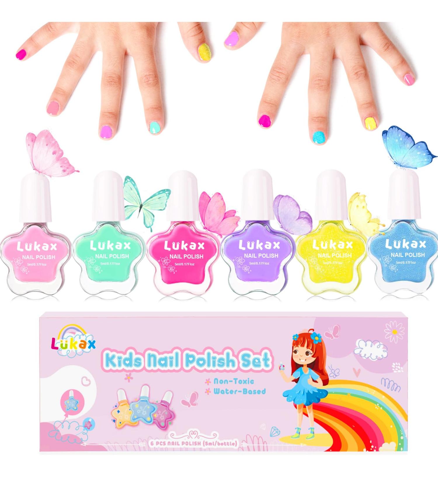 Lukax Kids Nail Polish Set - 6 Non-Toxic Water-Based Colors Safe Peel Off Nail Polish Kit for Toddlers & Girls - Buy Online on GoSupps.com