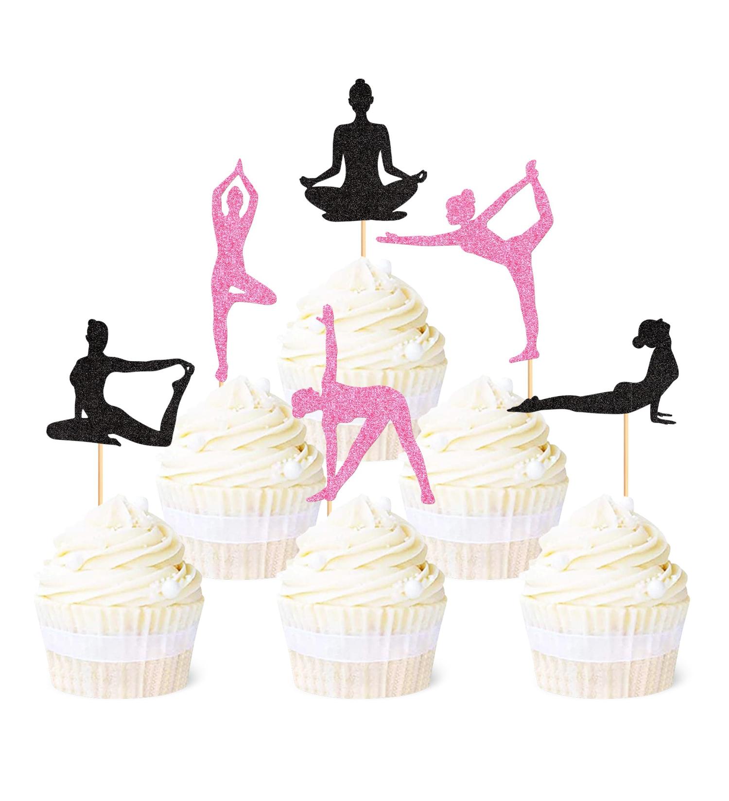 Ercadio 36 Pack Yoga Cupcake Toppers Black Glitter Yoga Balance Cupcake Picks Women Girls Yoga Cake Decorations for Gym Sports Yoga Theme Birthday Party Cake Decorations Supplies - Buy Online on GoSupps.com