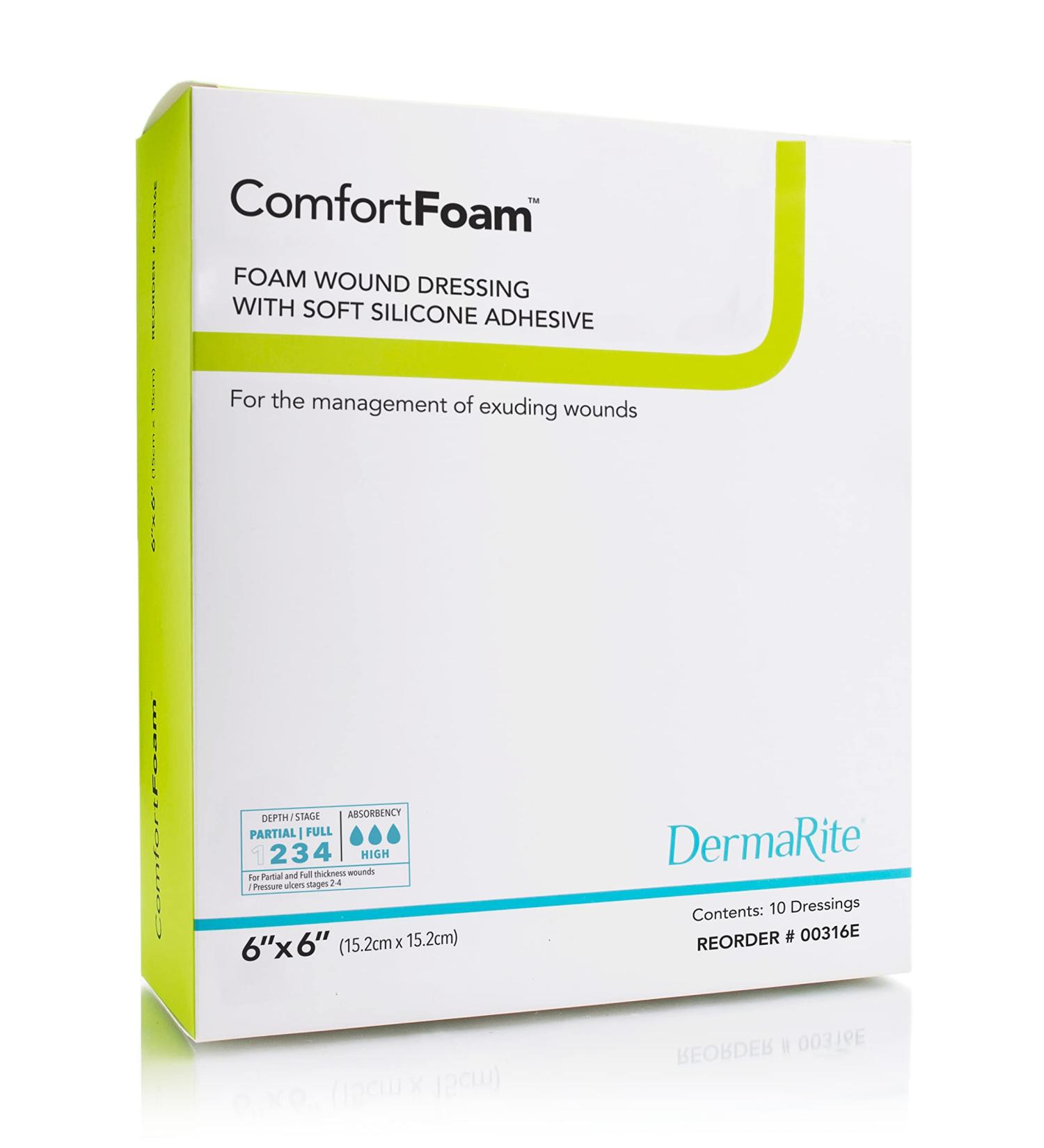 ComfortFoam 6x6 Foam Wound Dressing 10 Pack - Soft Silicone Adhesive, Highly Absorbent, Latex-Free - Buy Online on GoSupps.com