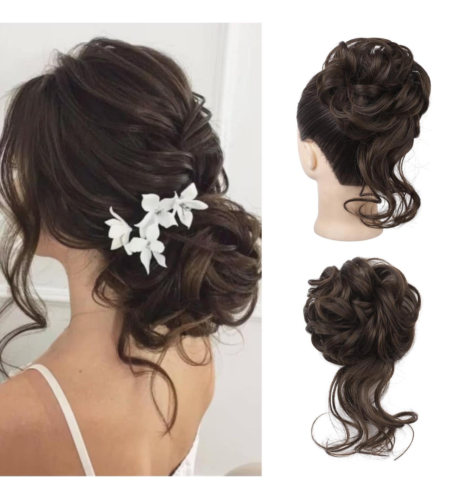 REECHO Synthetic Messy Bun Hair Piece - Dark Brown Updo Elastic Hair Accessory for Women - Buy Online on GoSupps.com