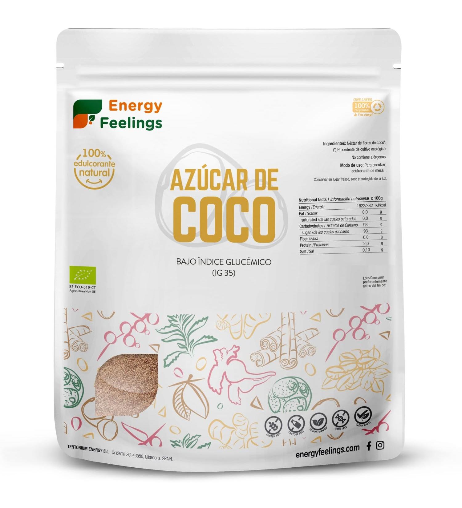 Energy Feelings Sucre de Coco Bio 1kg Sucre de Fleur de Coco Non Raffin Sans Gluten ni Lactose Organic Brown Sugar dulcorant Naturel Indice Glyc mique Bas Vegan - Buy Online on GoSupps.com